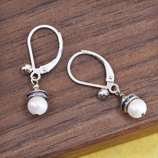 Vintage Sterling silver handmade earrings, 925 drops with pearl and lever back