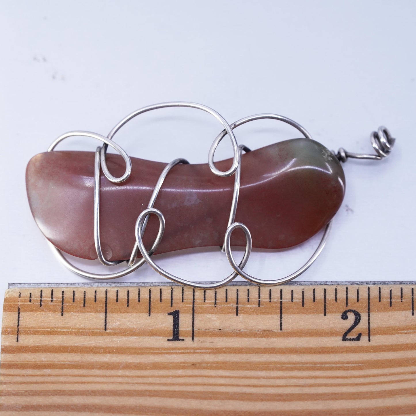 Vintage sterling 925 silver handmade wired agate pendant, stamped silver tested