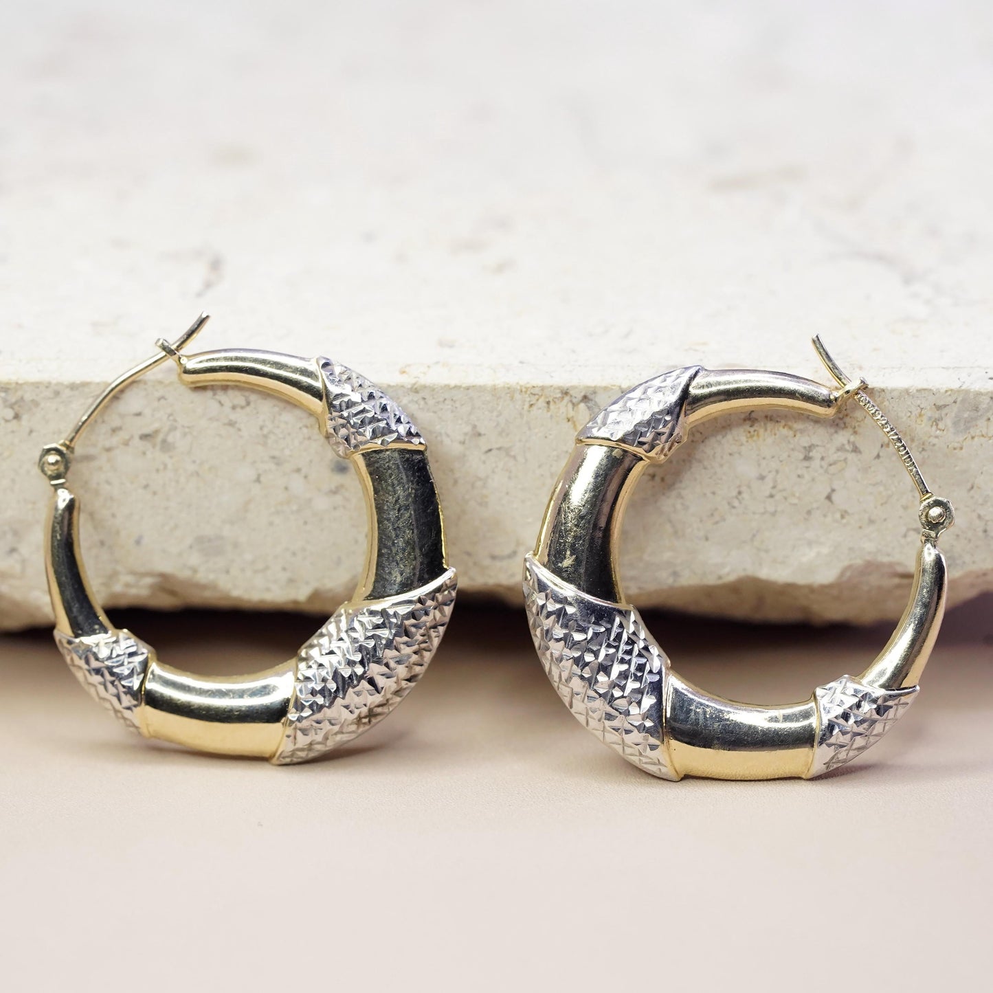 1", vintage vermeil gold over Sterling 925 silver handmade huggie hoop earrings