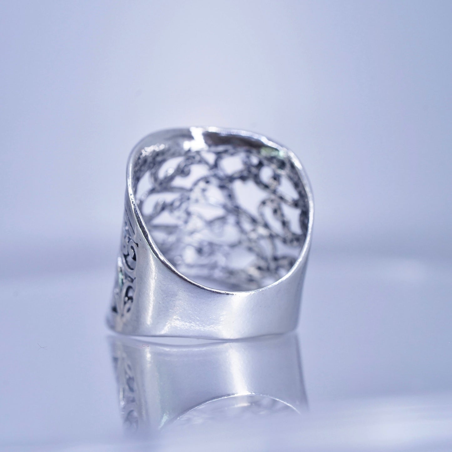 Size 10, Israel Pz Or Paz Sterling silver ring, 925 wide band floral texture