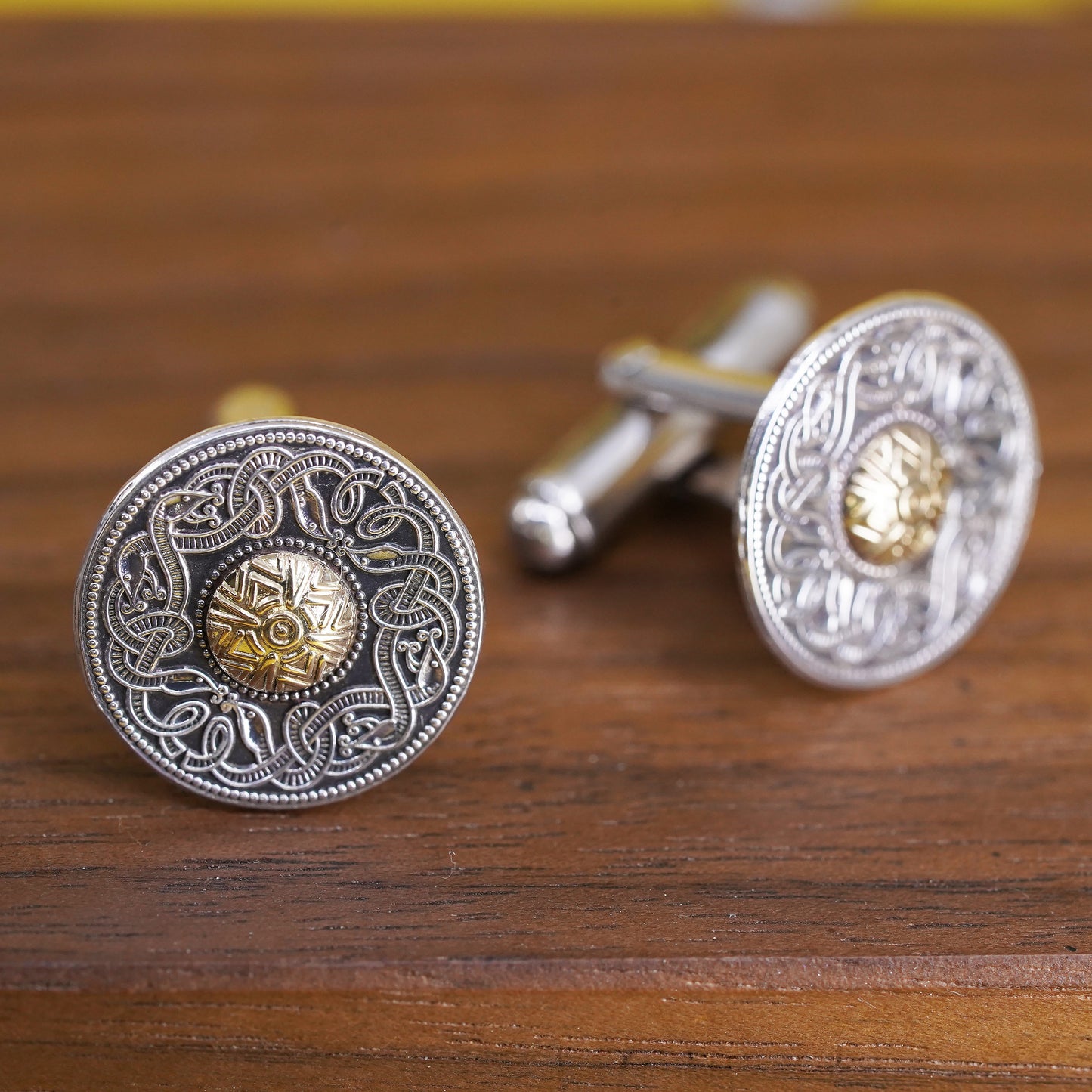 Ireland two tone sterling silver cufflink, 925 cuff links with Celtic knots