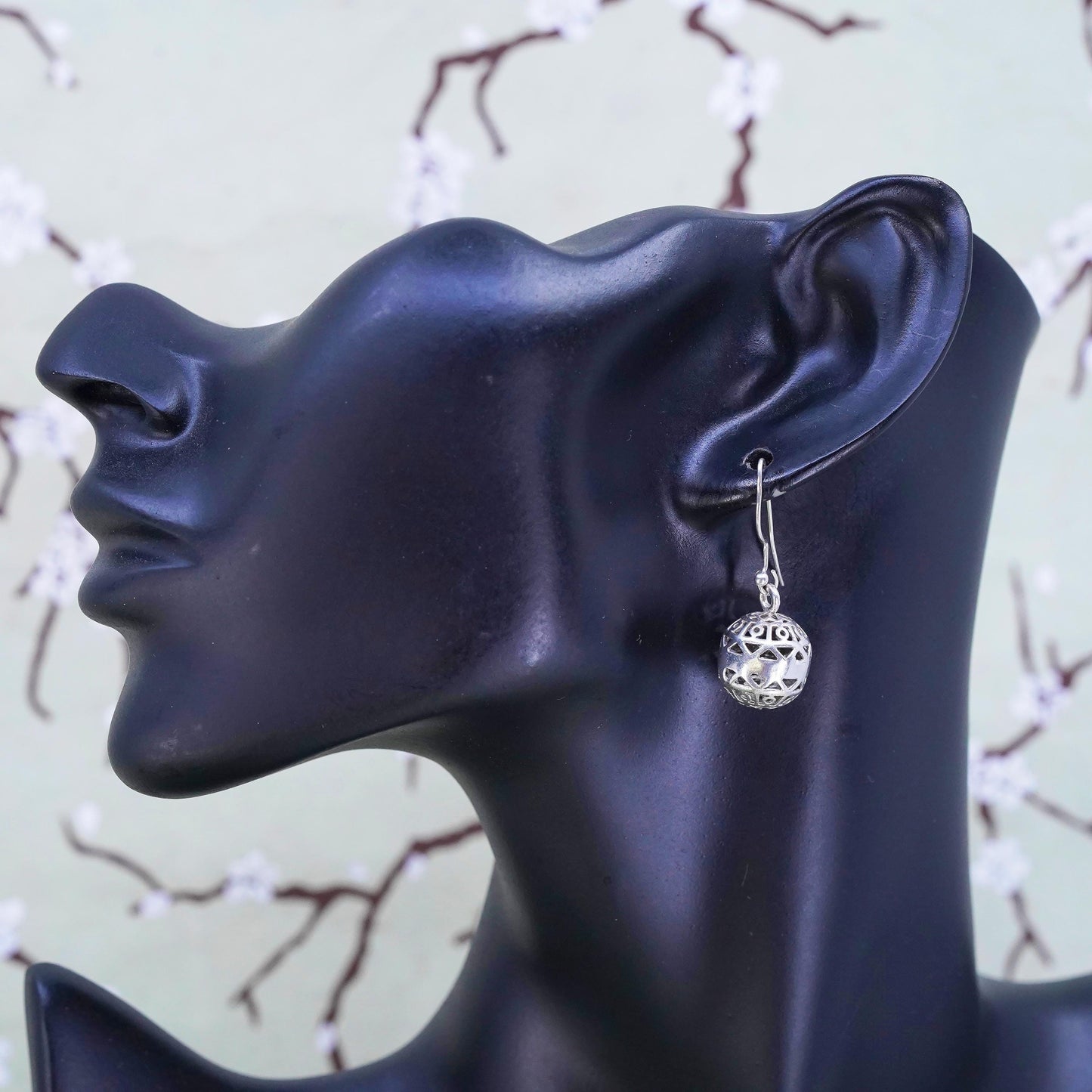 Vintage sterling silver handmade earrings, 925 filigree beads