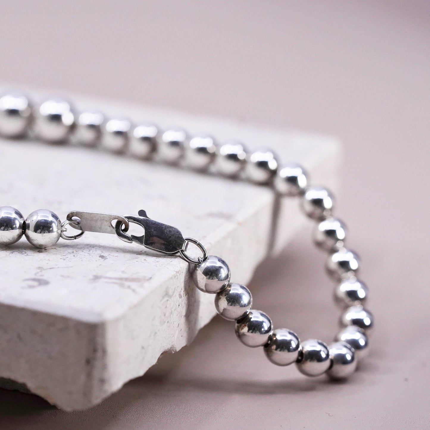 18”, vintage Sterling silver handmade necklace, 925 graduated beaded chain