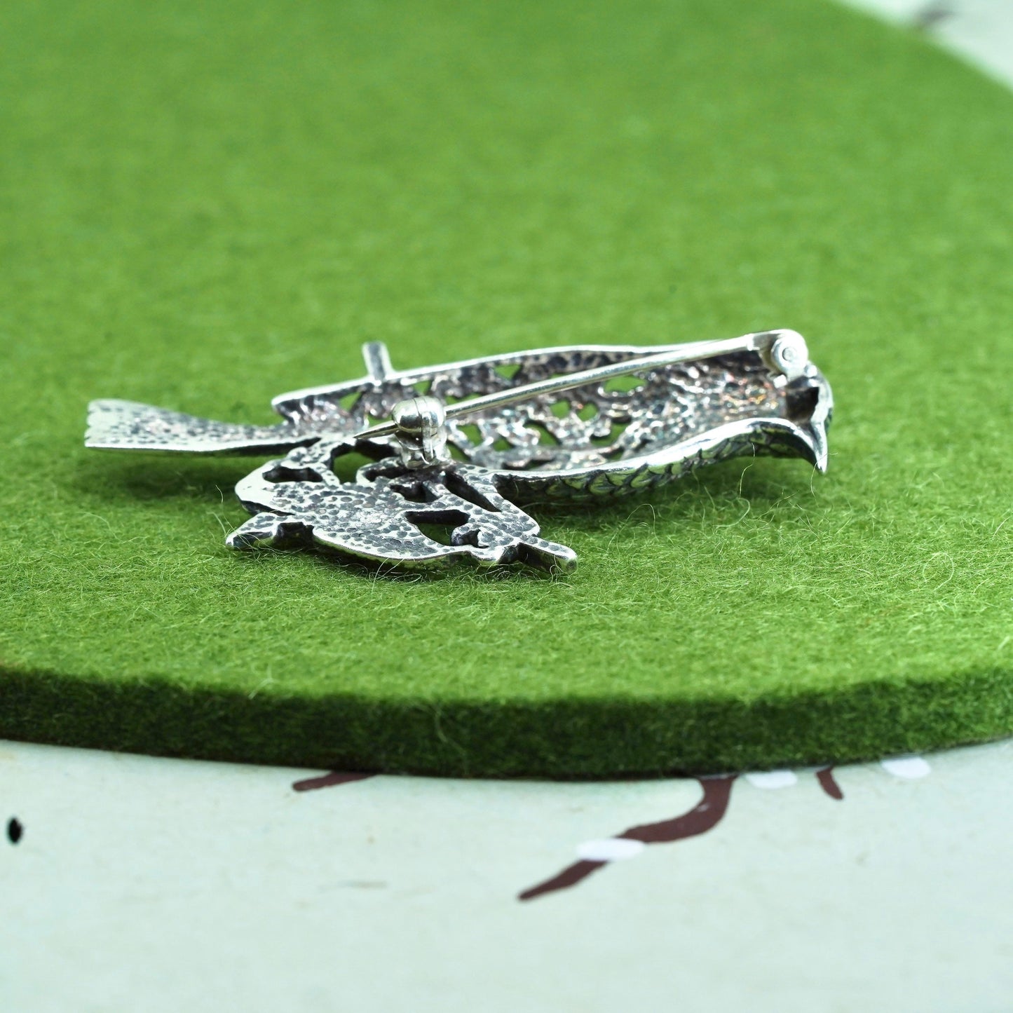 Vintage sterling silver handmade brooch, 925 Jezlaine filigree floral bird pin