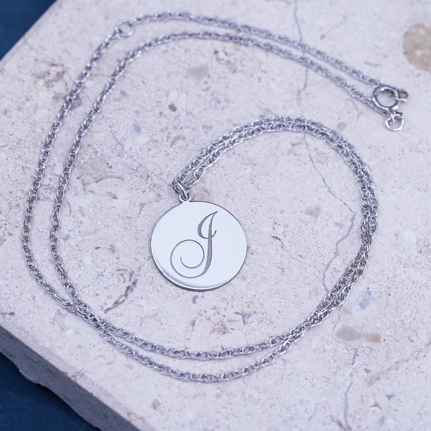 18", vintage Sterling silver necklace, 925 Singapore rope chain tag letter G