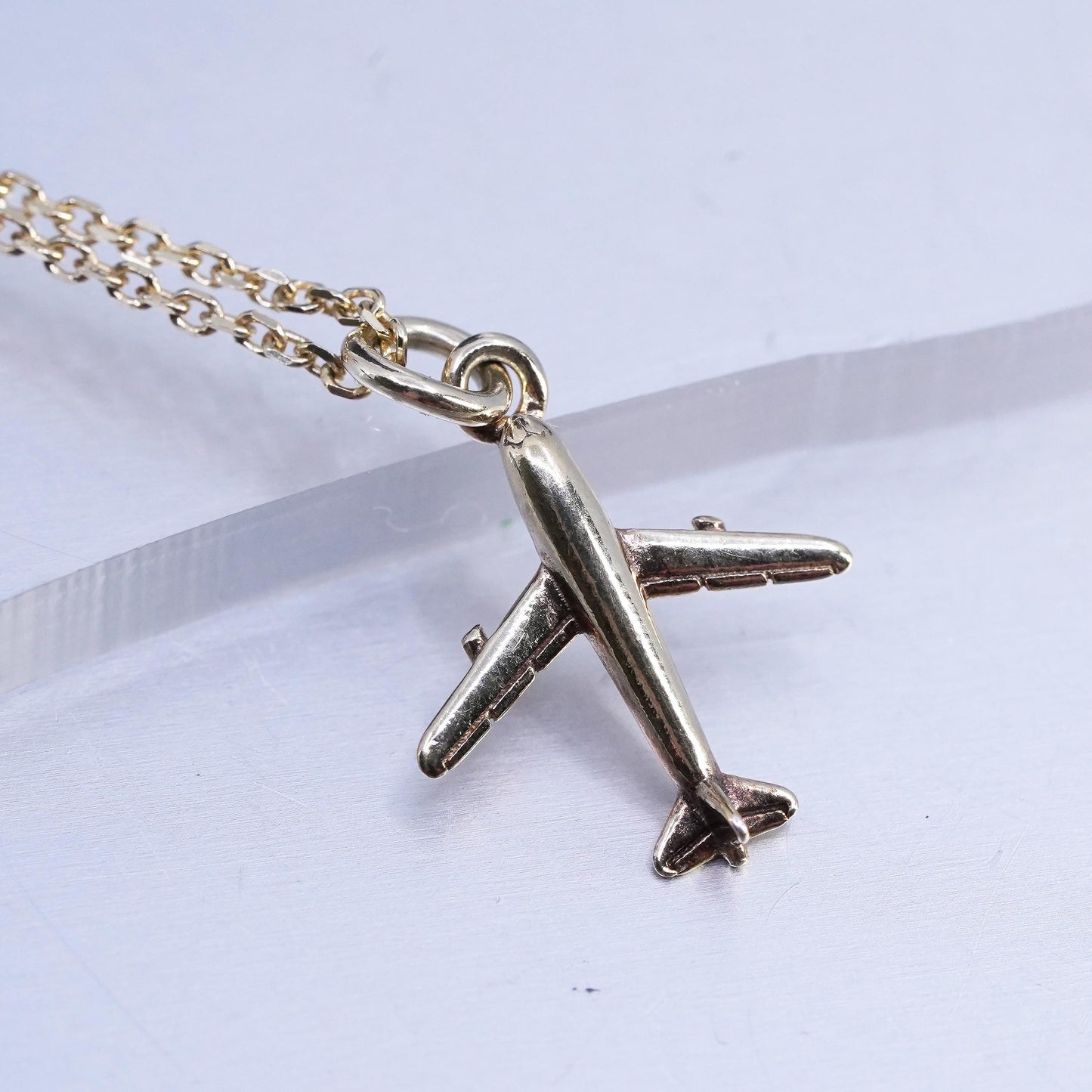 16+2" 925 Dyadema vermeil gold plated Sterling Silver Necklace airplane Pendant