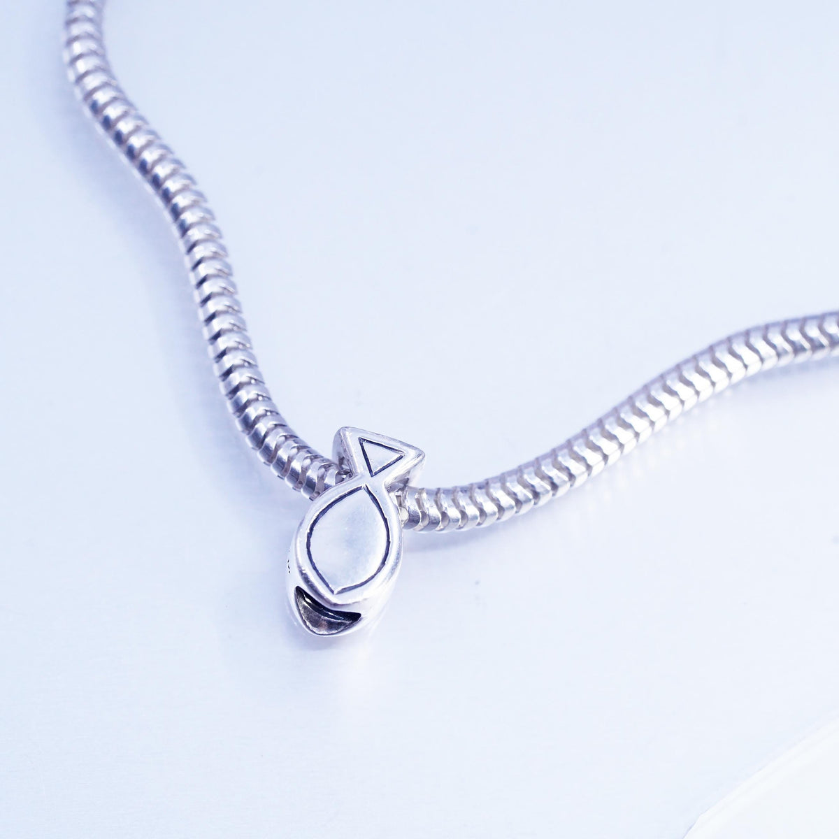 7.5" Michael Anthony Sterling 925 silver bracelet, bold snake chain fish charm