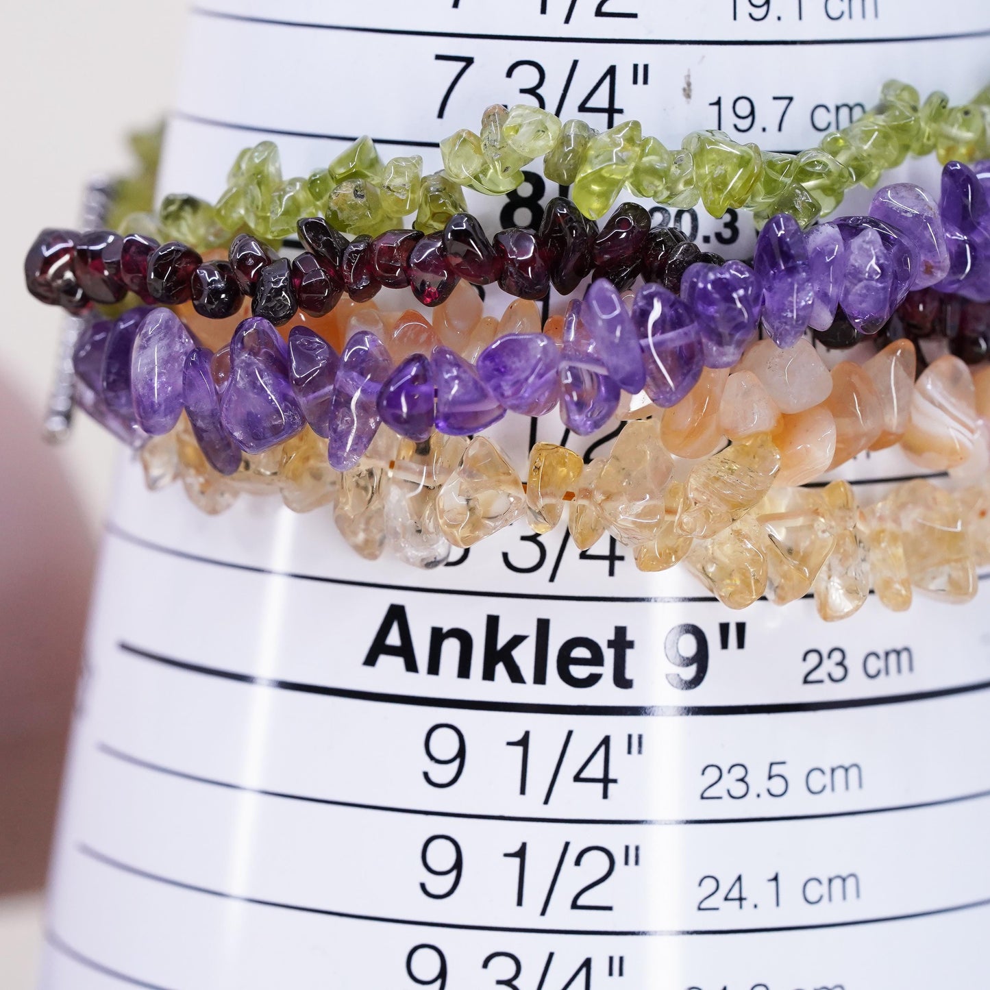 8.5”, multi strands amethyst peridot citrine agate sterling 925 silver bracelet
