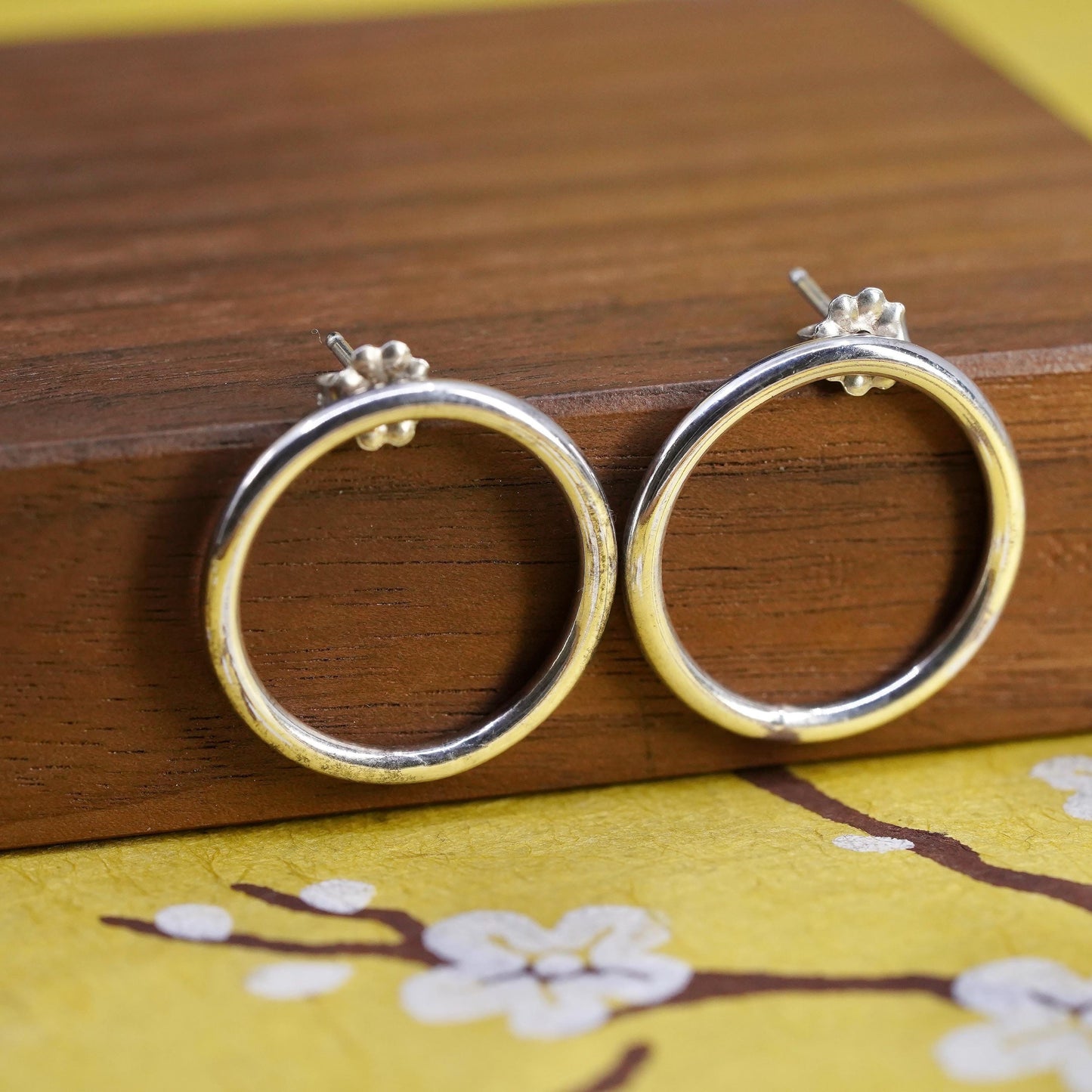 vintage Sterling silver handmade studs, circle earrings