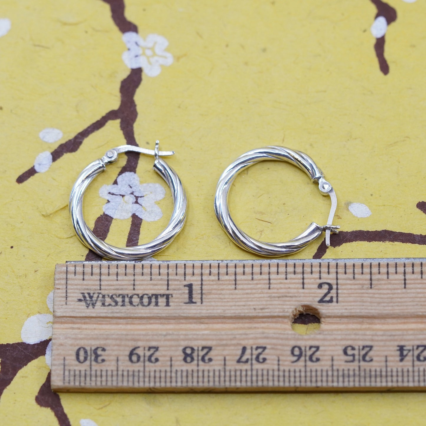 0.75”, Vintage Italy Sterling silver handmade earrings, 925 textured hoops