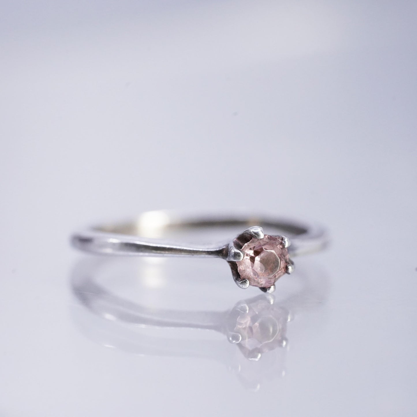 size 3.75, Vintage Sterling Silver handmade Ring, 925 stackable Ring amethyst