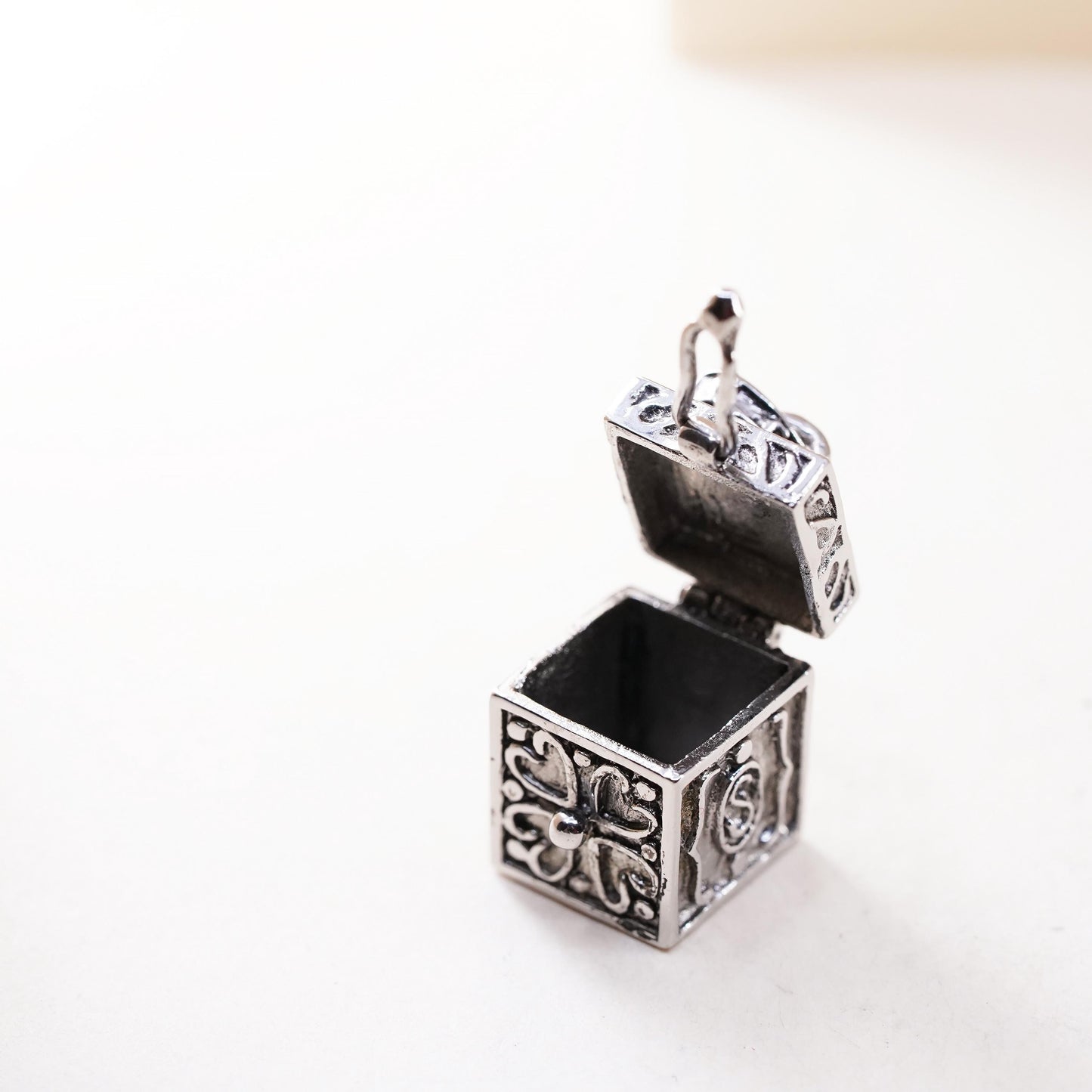 vintage Sterling silver handmade prayer box pendant, 925 prayer locket charm