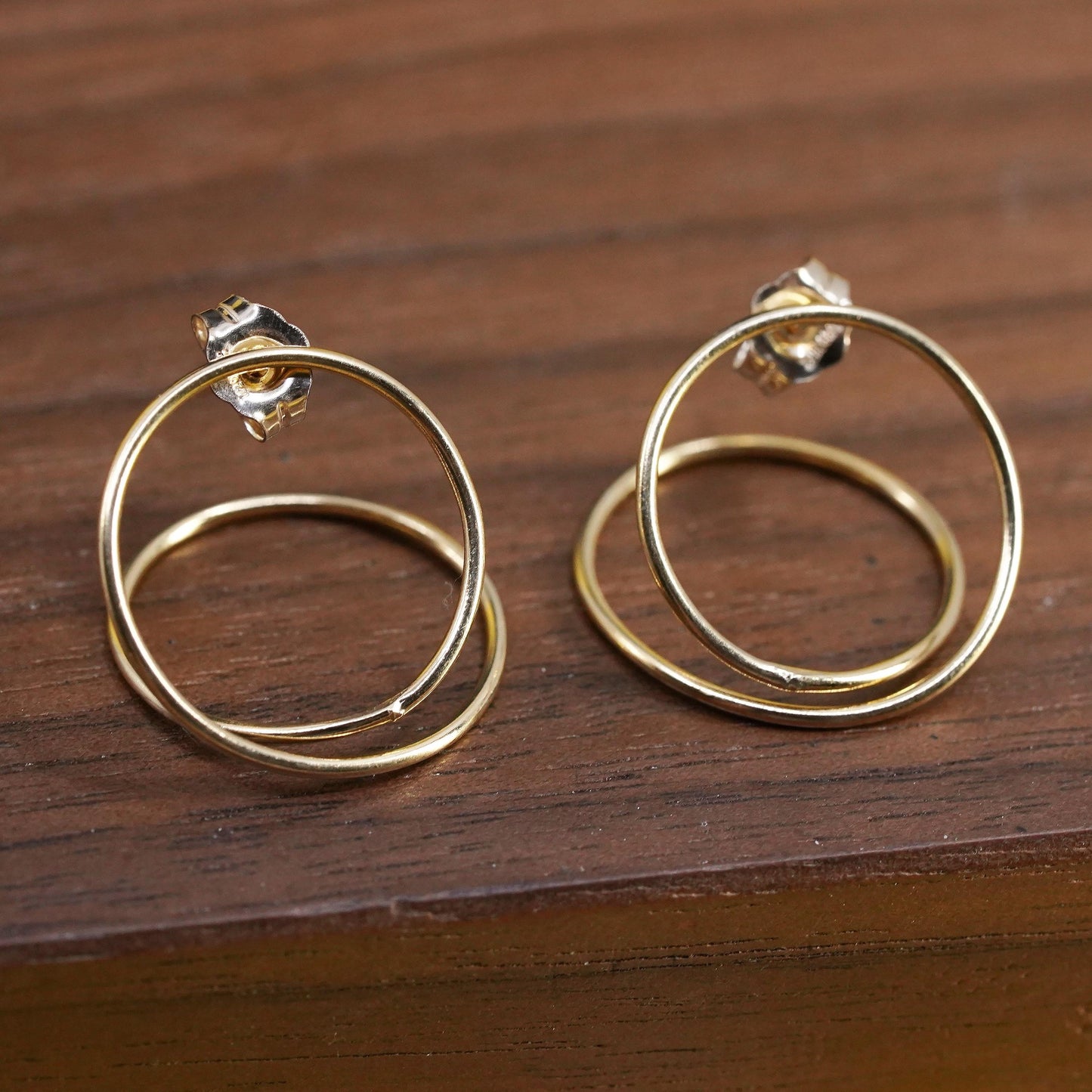 Vintage vermeil gold over Sterling silver entwined circle studs, 925 earrings