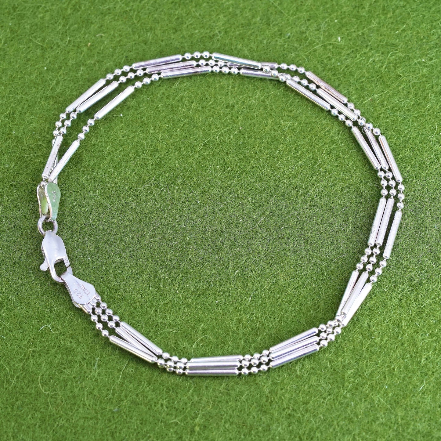 8”, Vintage sterling silver multi strands bracelet, 925 beads with bar chain