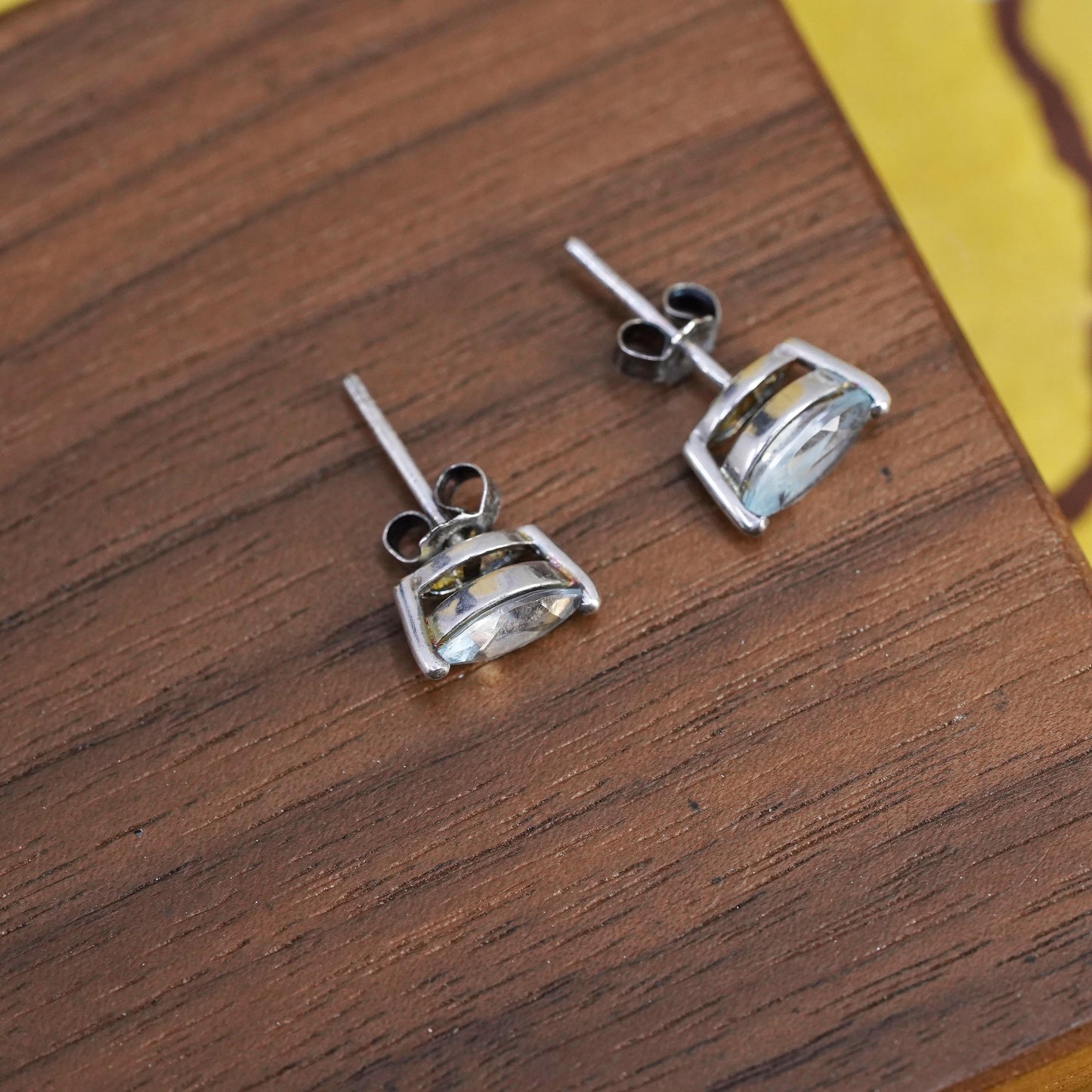 Vintage Sterling silver handmade earrings, 925 studs with blue topaz