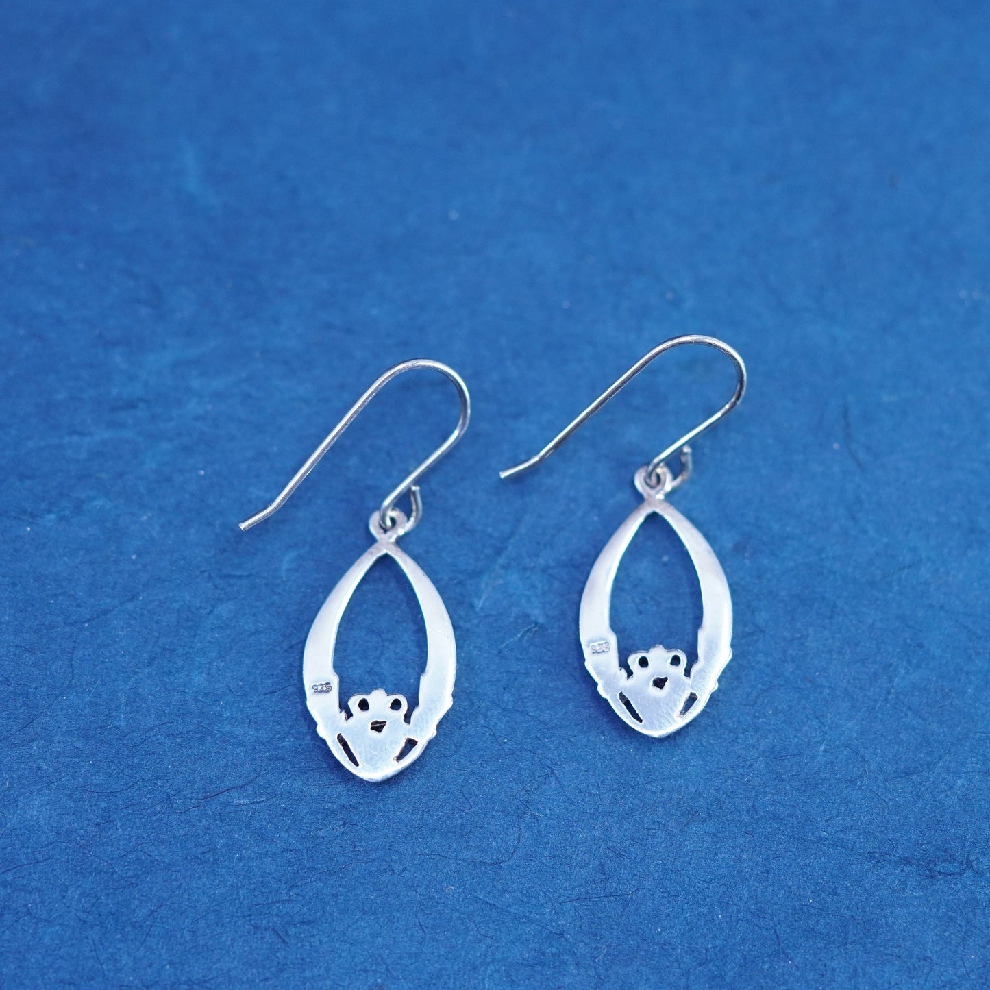 Sterling silver friendship earrings, 925 Irish claddagh holding heart hands