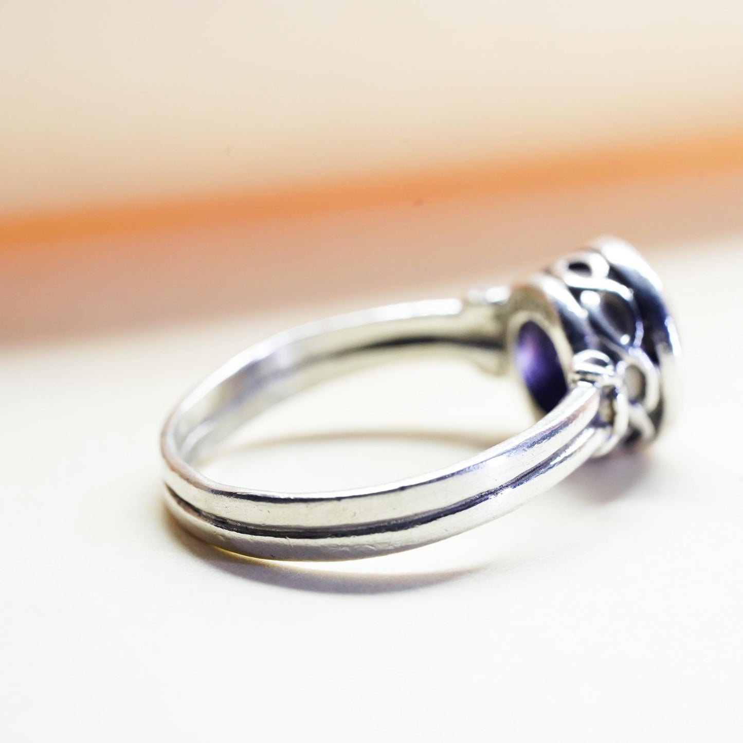Size 7.5, vintage Sterling silver handmade ring, 925 band with round amethyst