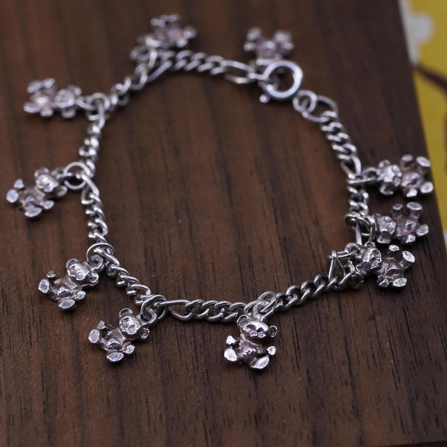 5.5" Sterling silver bracelet, Italy 925 curb chain with teddy bear charms