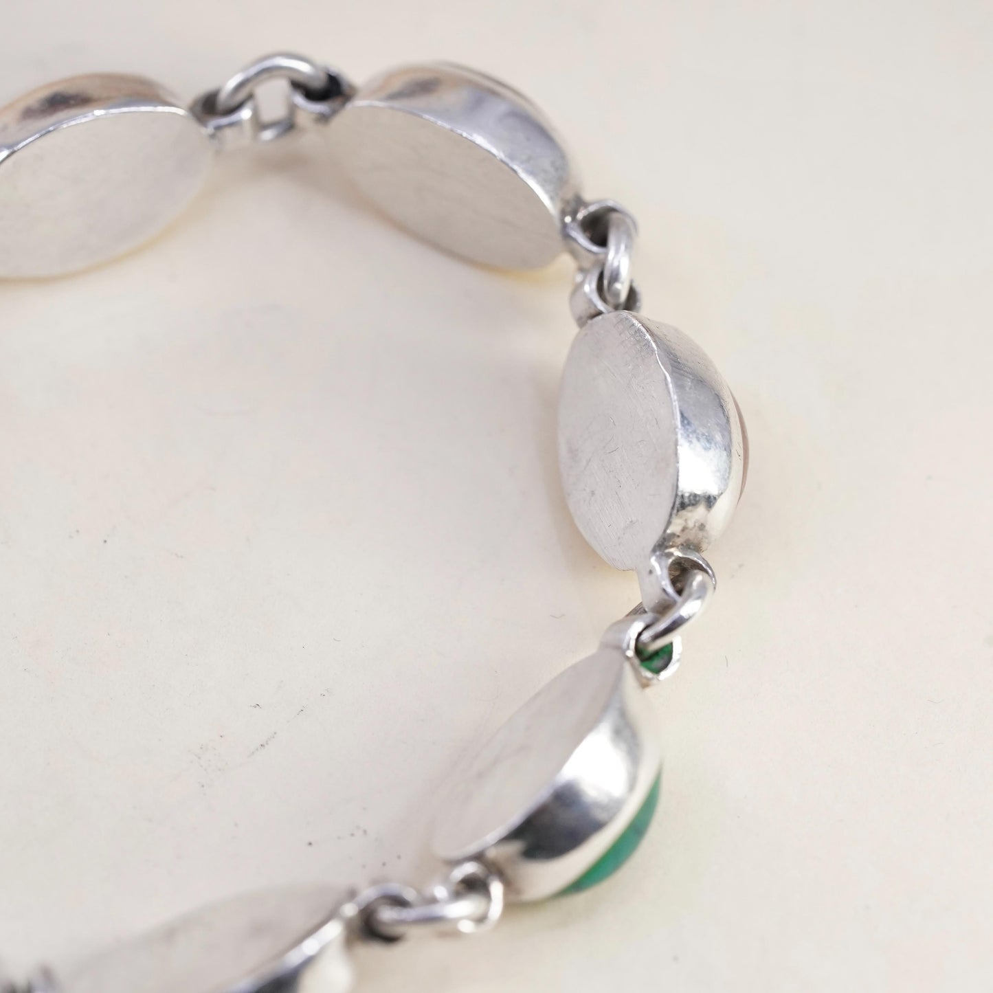 7” Sterling 925 Silver Multi Gemstone Bracelet, Turquoise Tiger Eye Agate Onyx