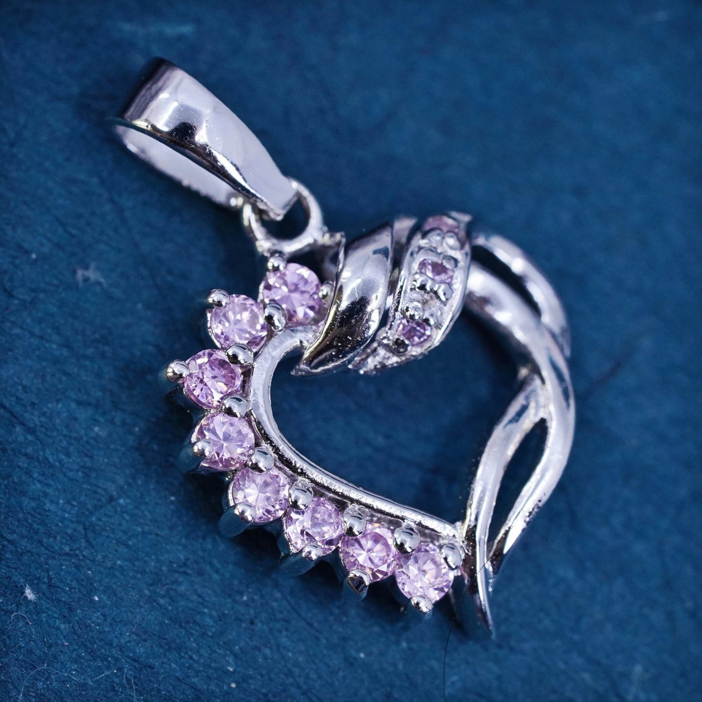 Vintage Sterling 925 silver heart pendant with cluster pink Cz