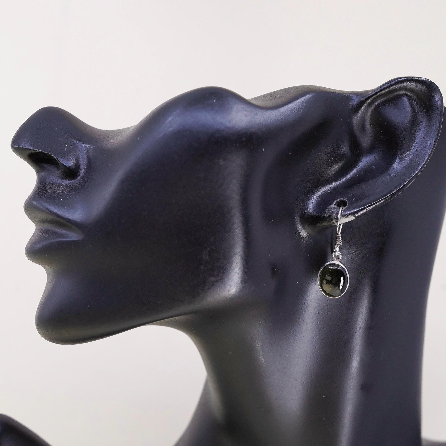 Vintage sterling 925 silver earrings, oval black onyx, handmade