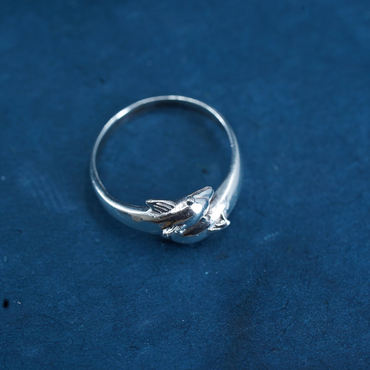 Size 8.75, vintage sterling silver handmade ring, 925 dolphin band