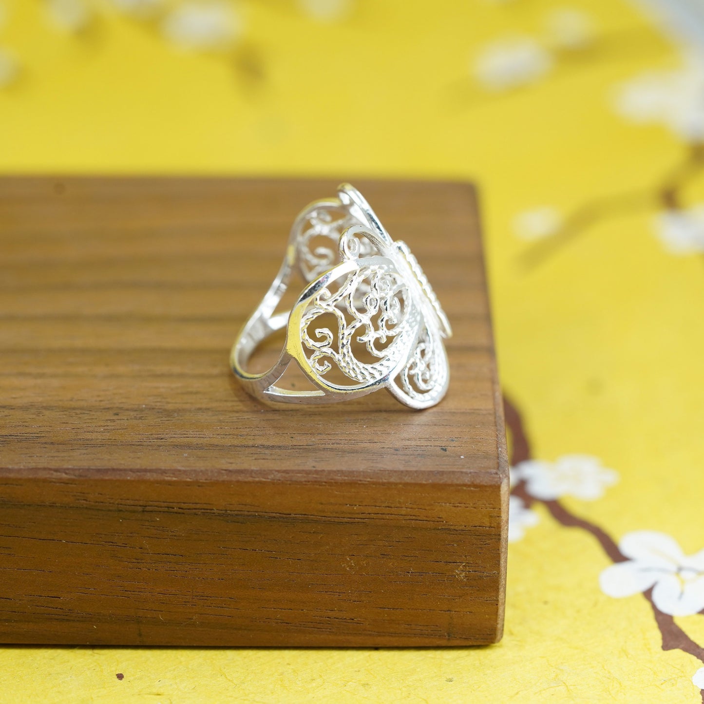 Size 8.5, Vintage Sterling silver handmade ring, 925 filigree butterfly band