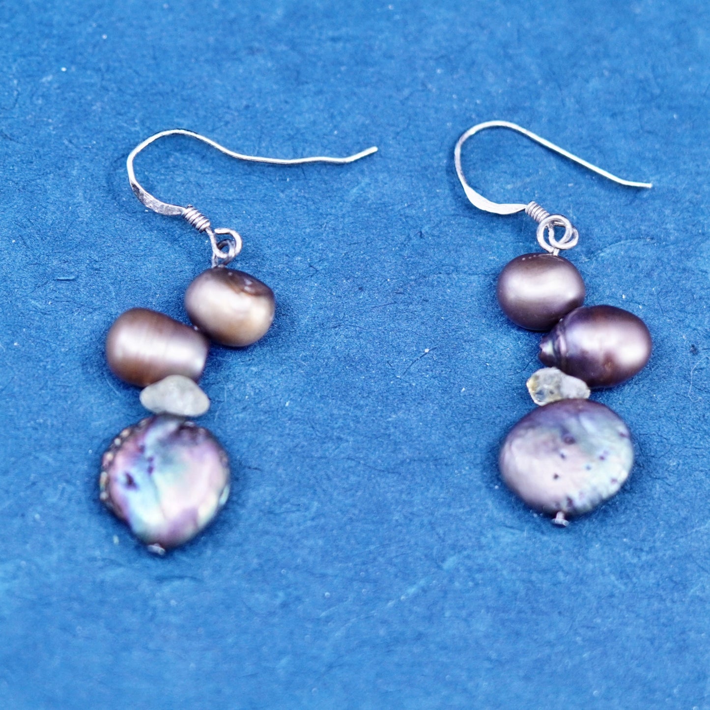 Vintage Sterling silver handmade earrings, 925 hooks with coin pearl