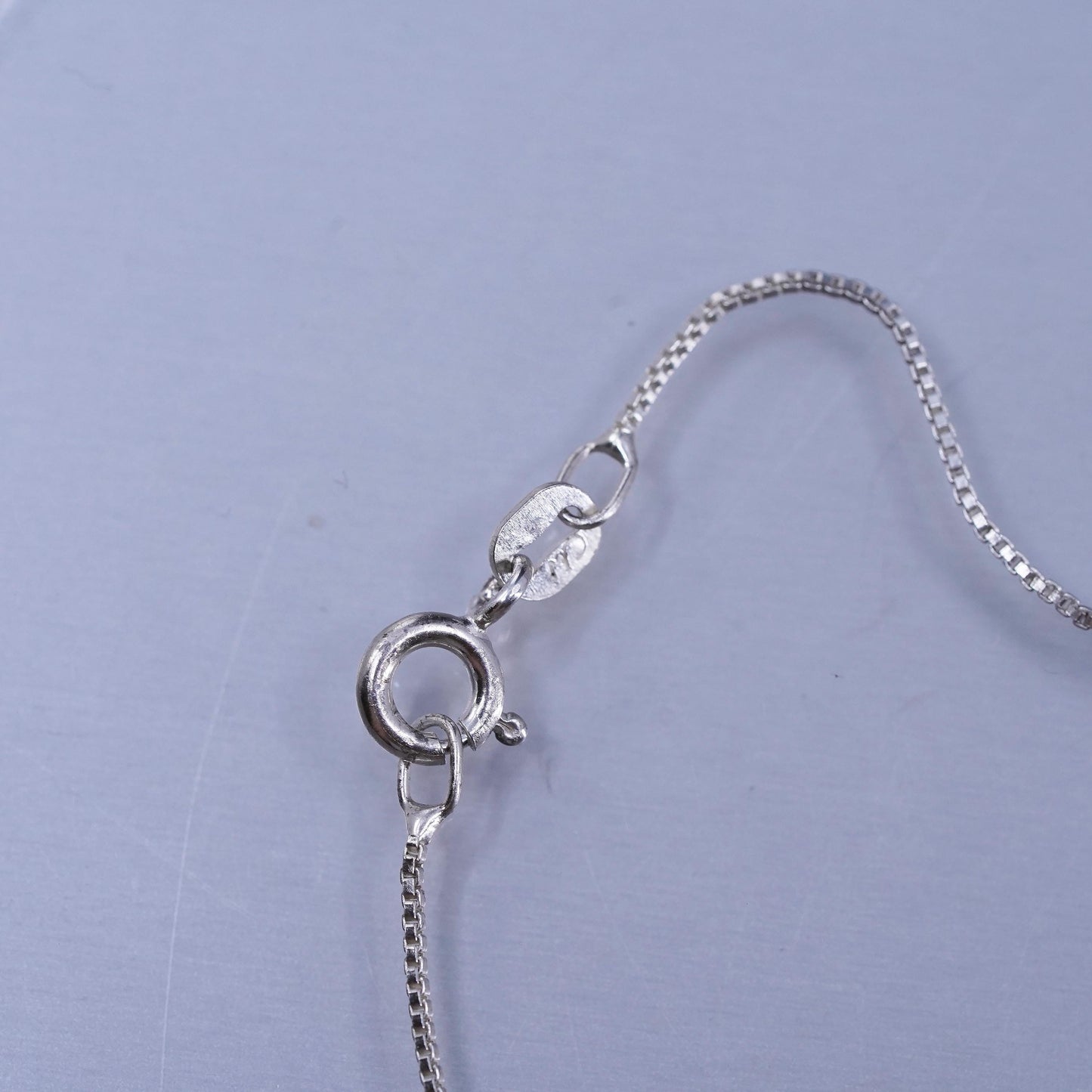 18”, Native American Sterling 925 silver box chain necklace turquoise pendant