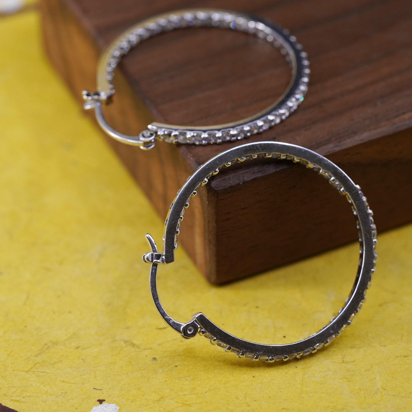 1.25", vintage Sterling silver handmade earrings, 925 hoops with cluster cz