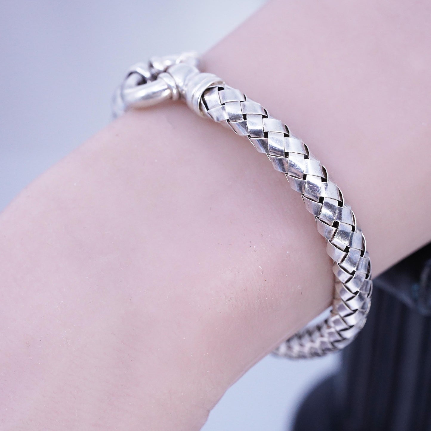 6.5" 925 Sterling Silver Woven Chain Bracelet, Basket Weave Bracelet, Italian