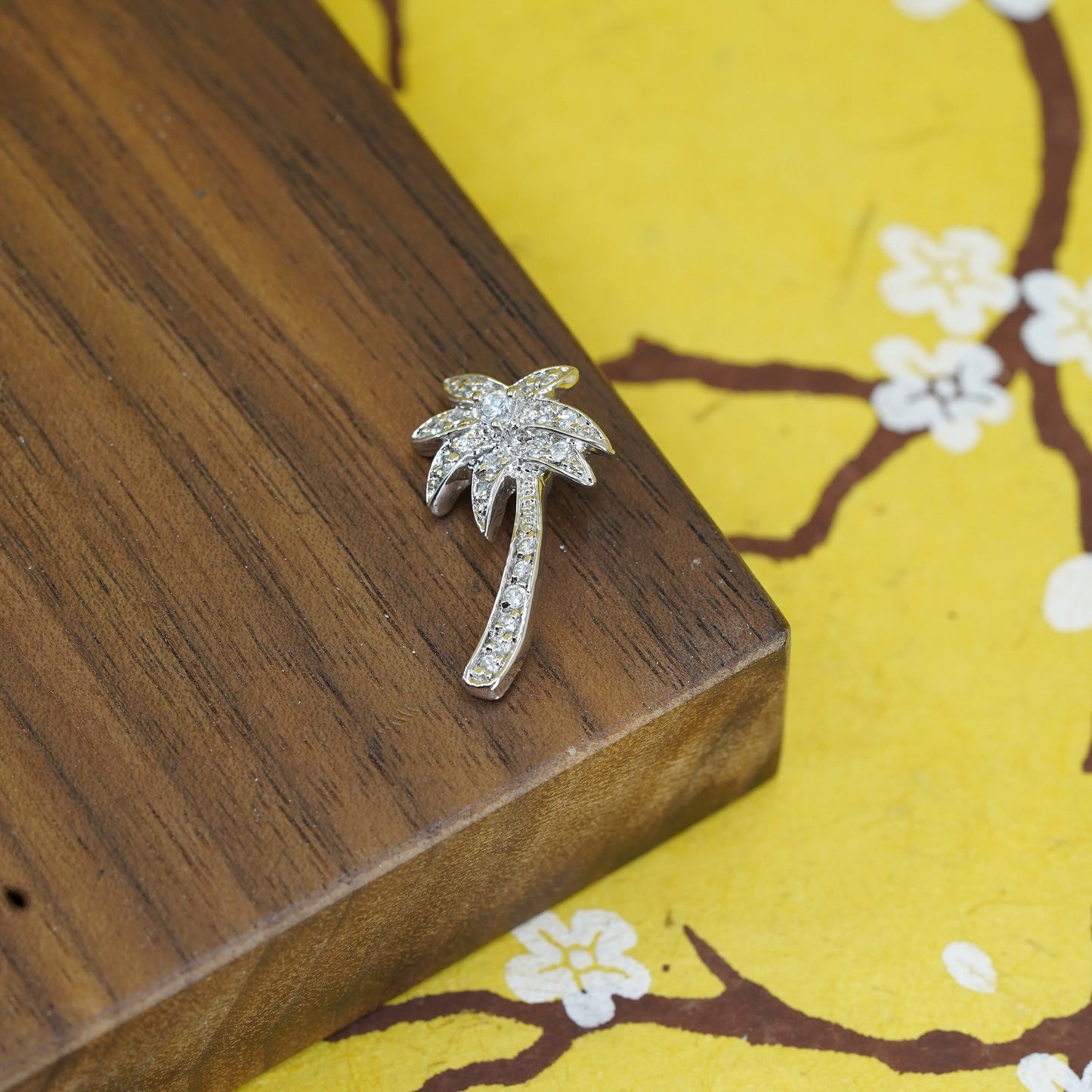Vintage Sterling silver handmade pendant, 925 palm tree with cluster cz