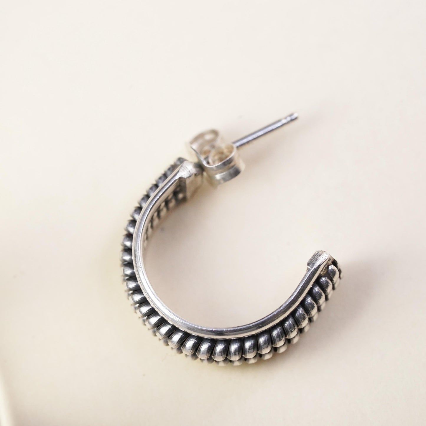 0.75”, Vintage sterling silver single earring, cable 925 huggie hoop