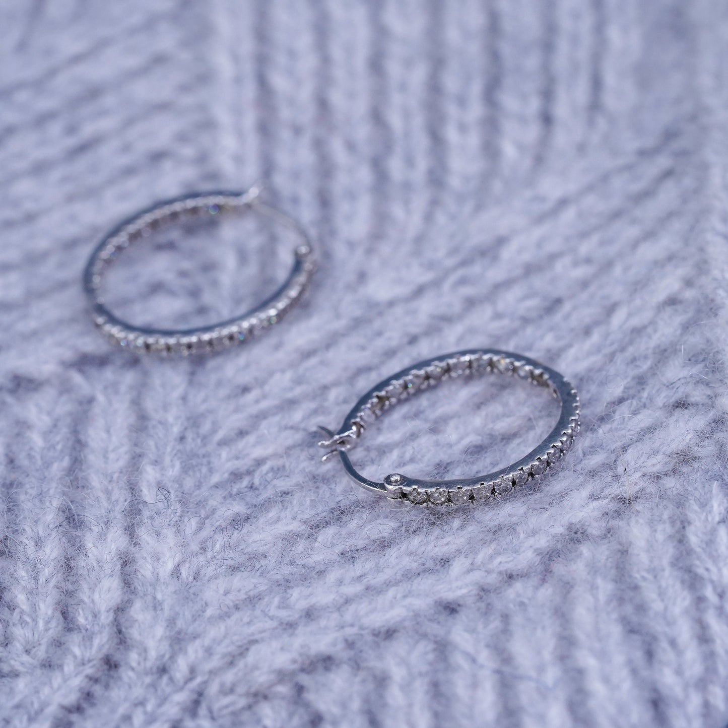 0.75”, vintage Sterling silver handmade earrings, 925 hoops, huggie with cz