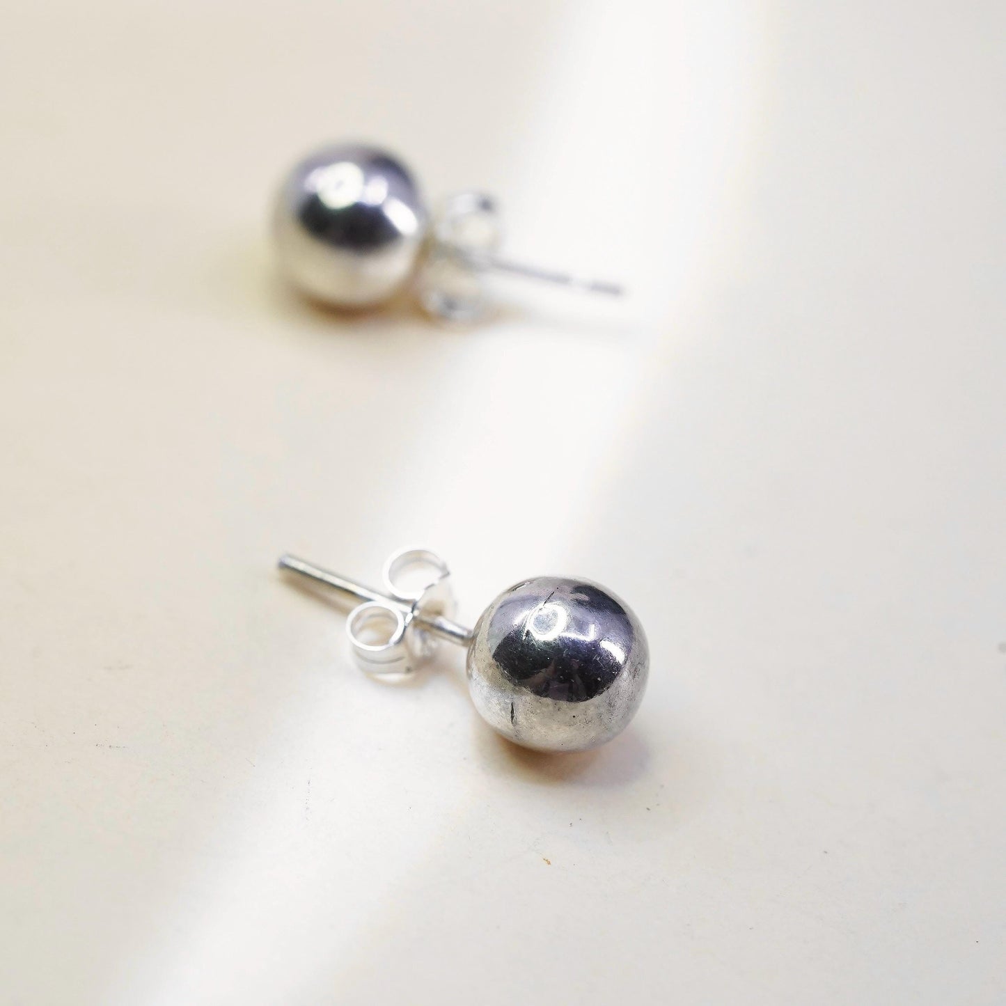 8mm, Vintage sterling silver sphere studs, handmade 925 earrings