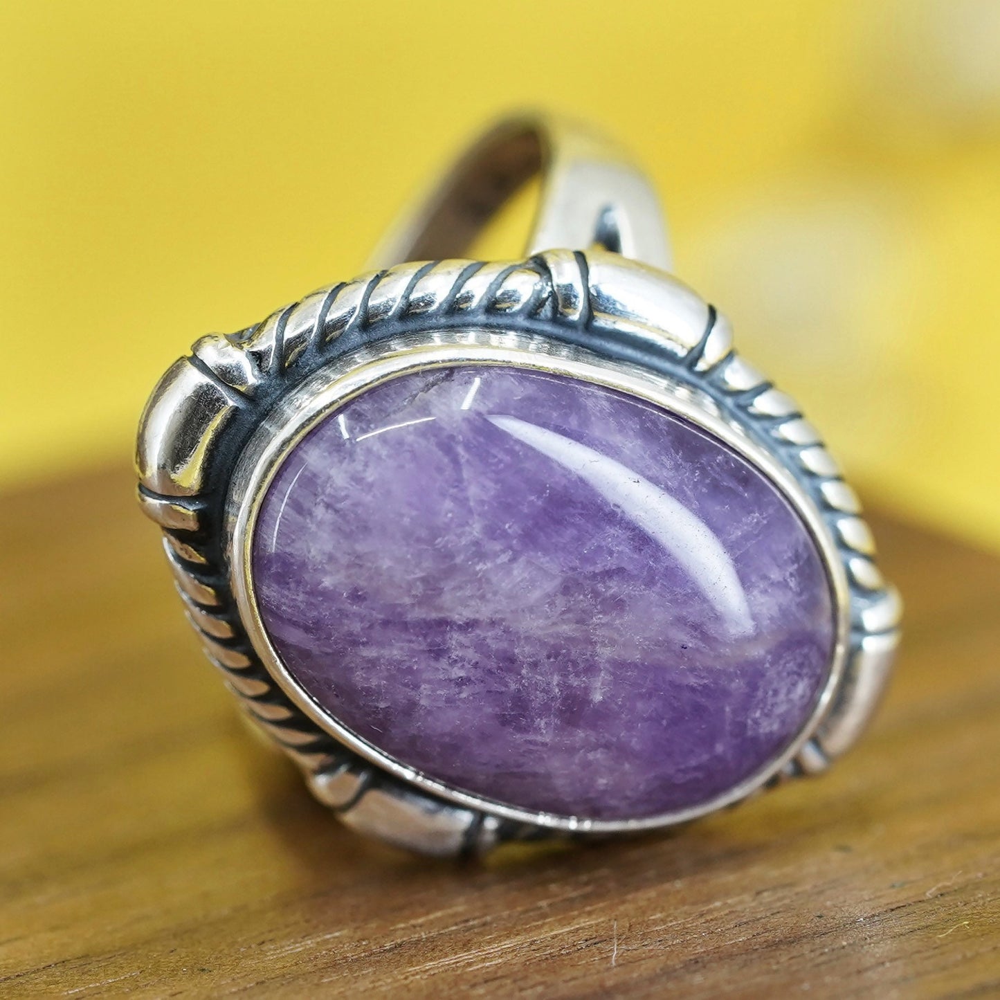Size 9.25, southwestern Sterling silver 925 statement ring oval amethyst stone