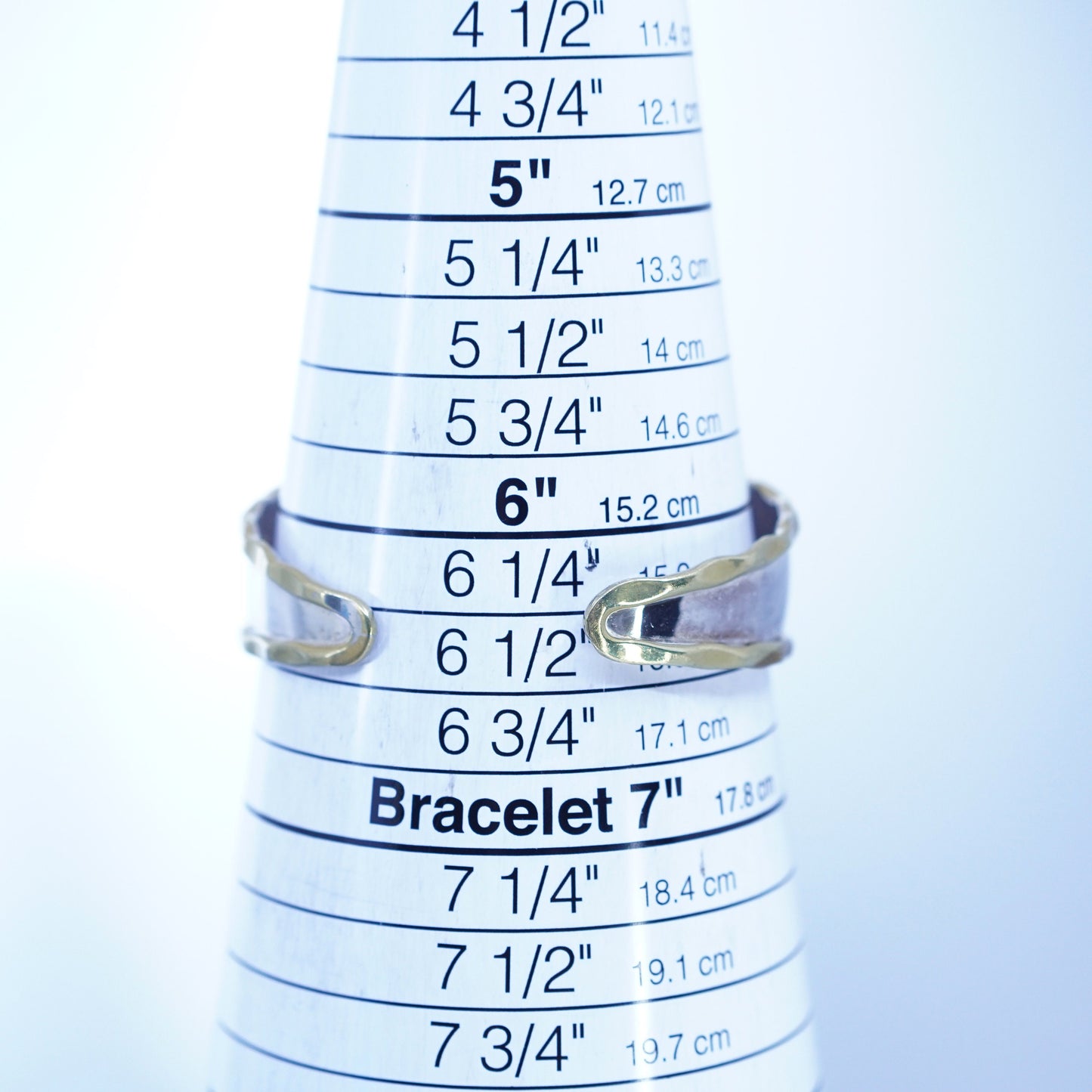 6.5”, Mexican two tone Sterling 925 silver handmade bracelet cuff brass trim
