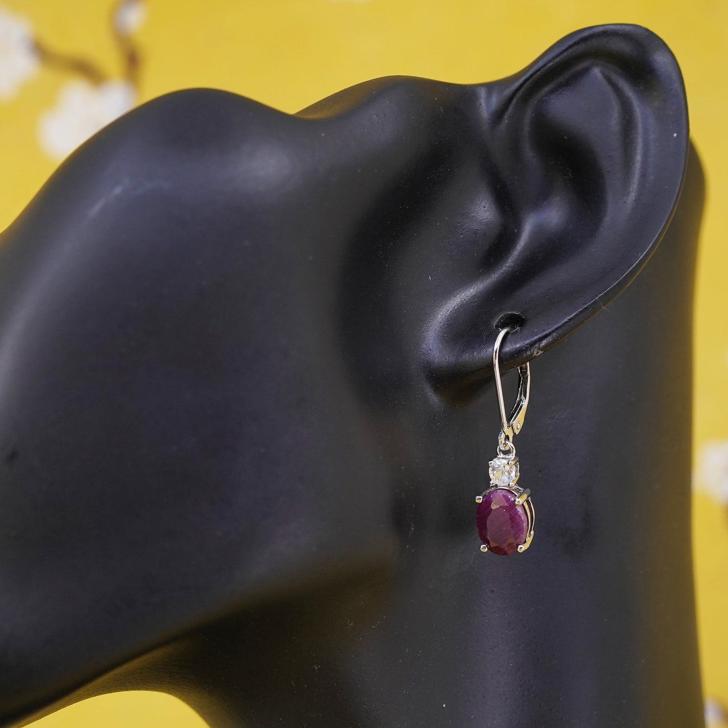 Vintage Sterling 925 silver handmade earrings with natural ruby