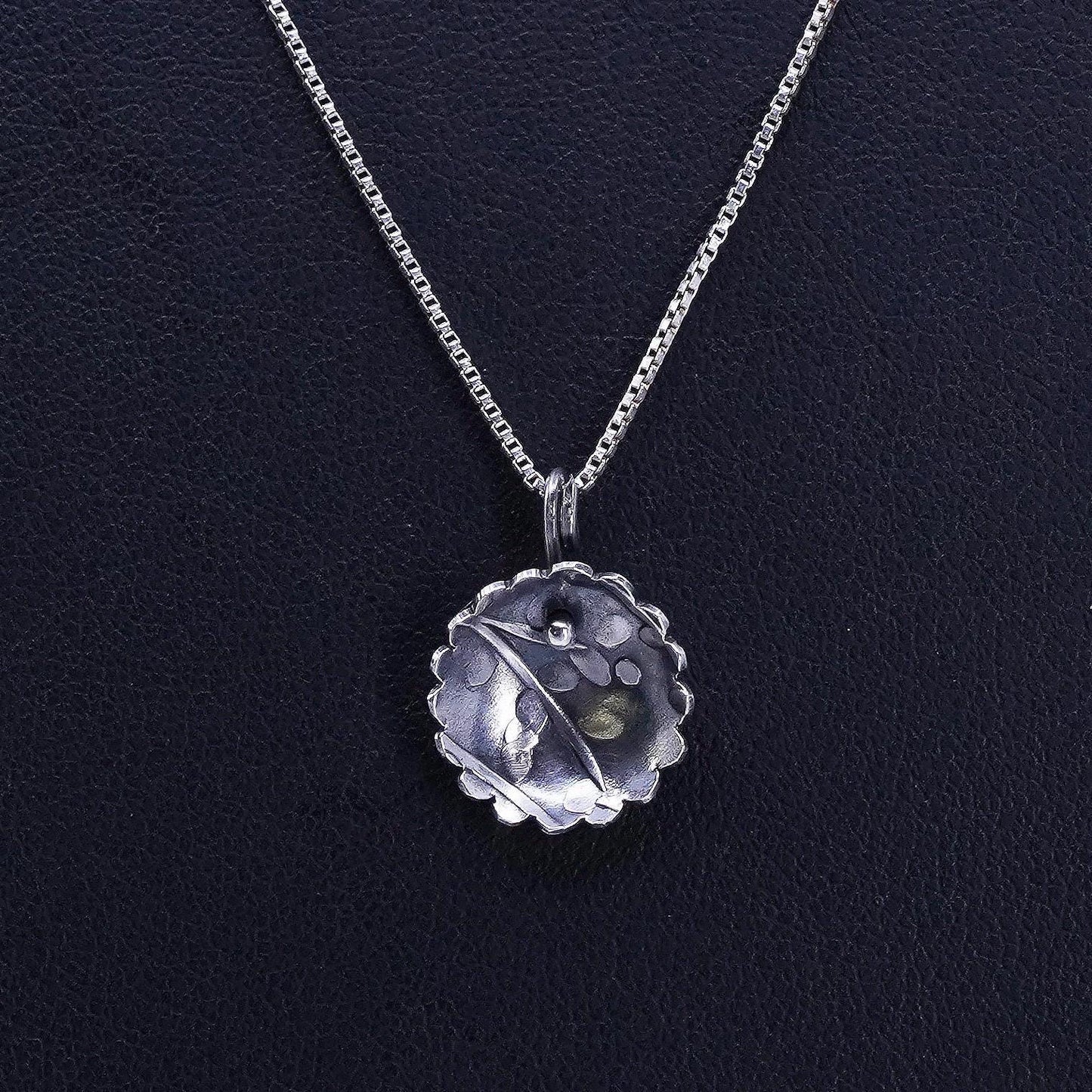 20”, vintage Sterling 925 silver box chain necklace with disc pendant