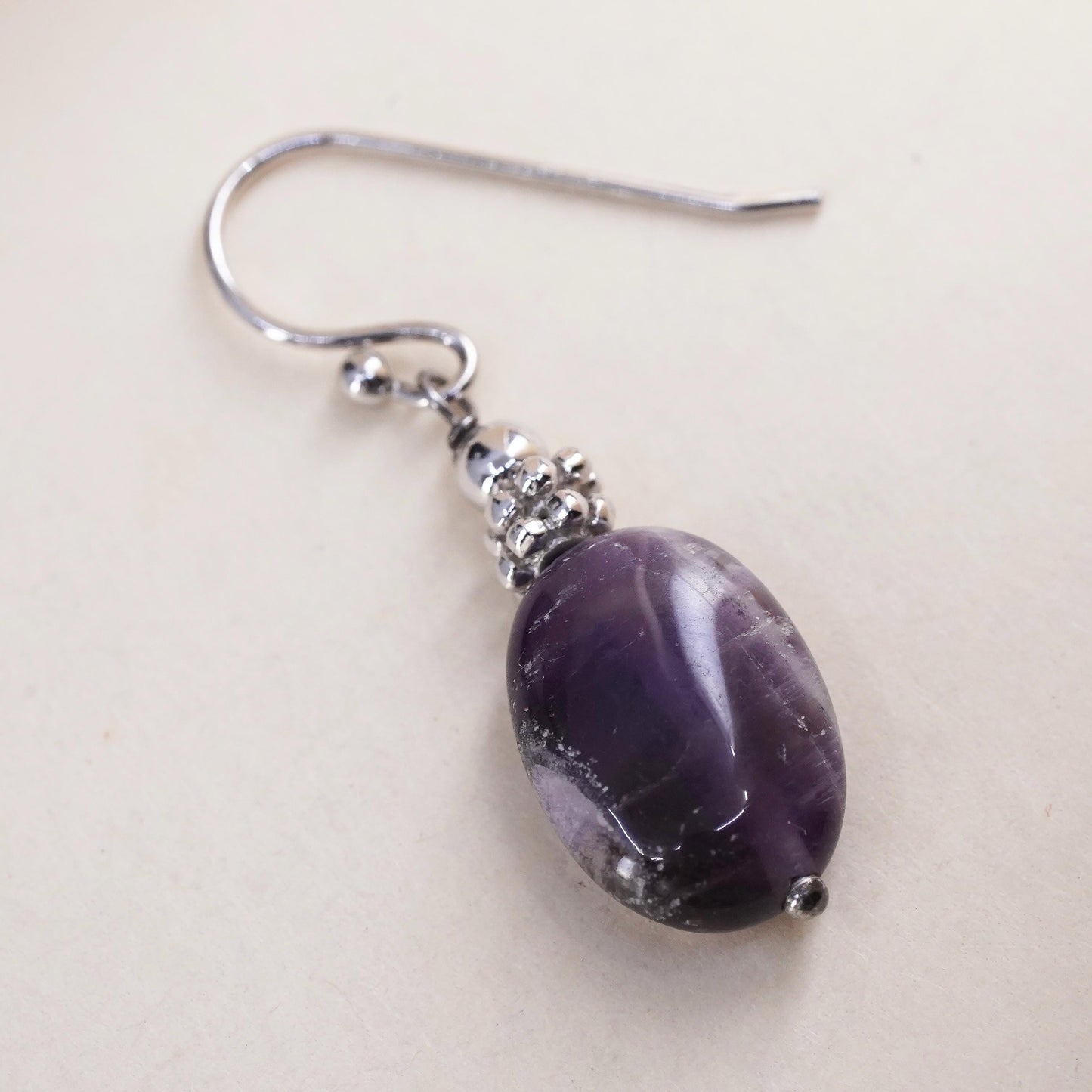 Vintage sterling silver 925 handmade single earring with amethyst nugget