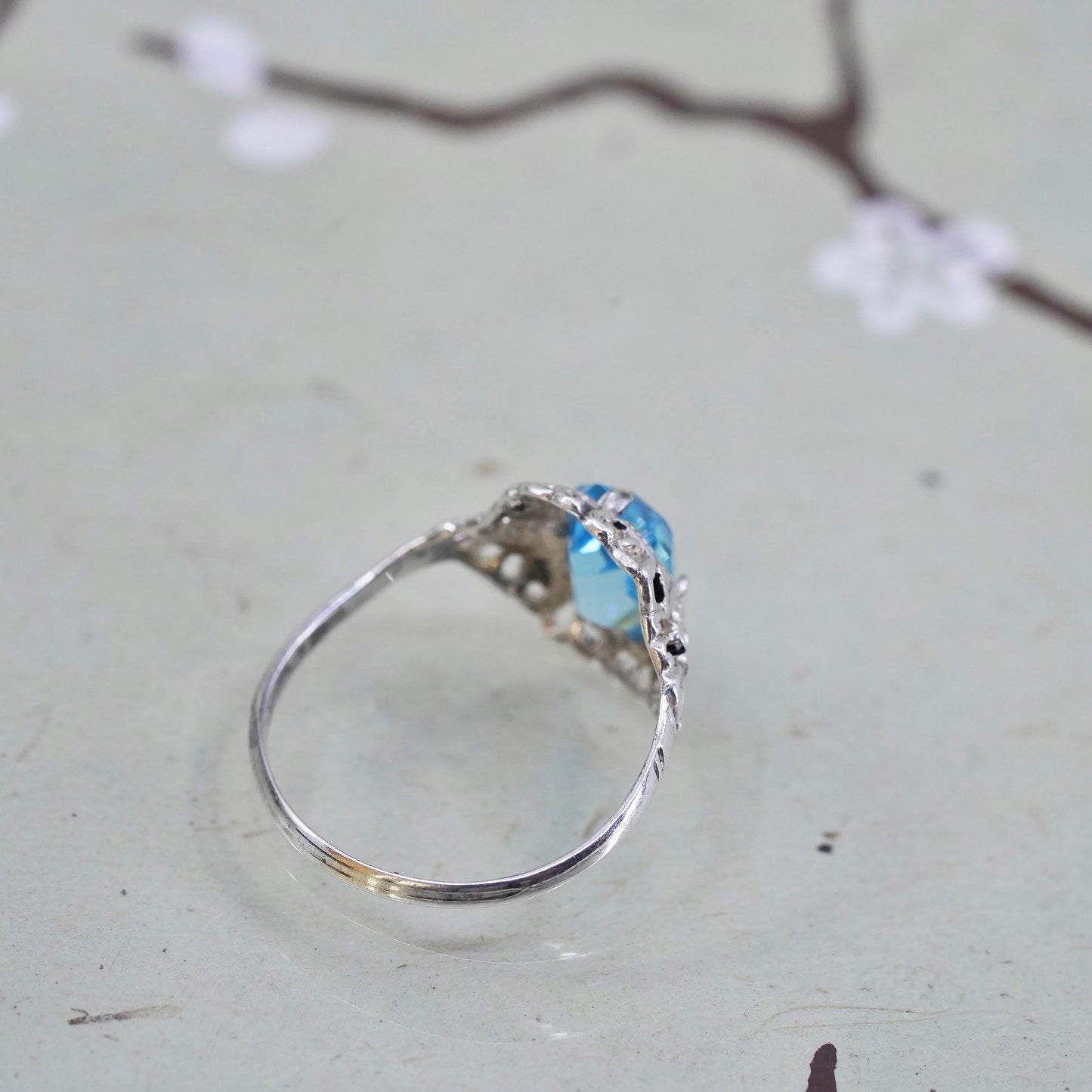 Size 6.5, 925 Sterling silver ring with blue Rhinestone, engagement ring