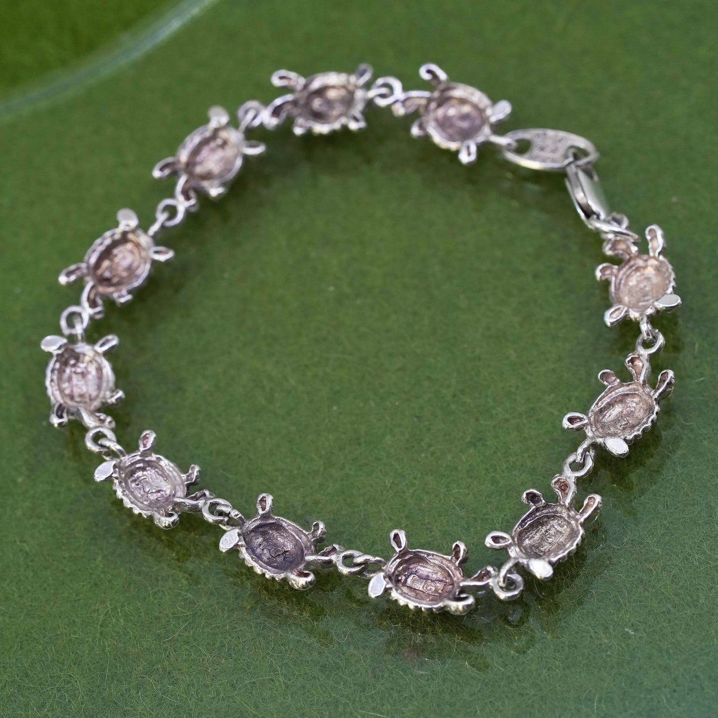 7.25”, Vintage sterling silver handmade bracelet, 925 turtle chain