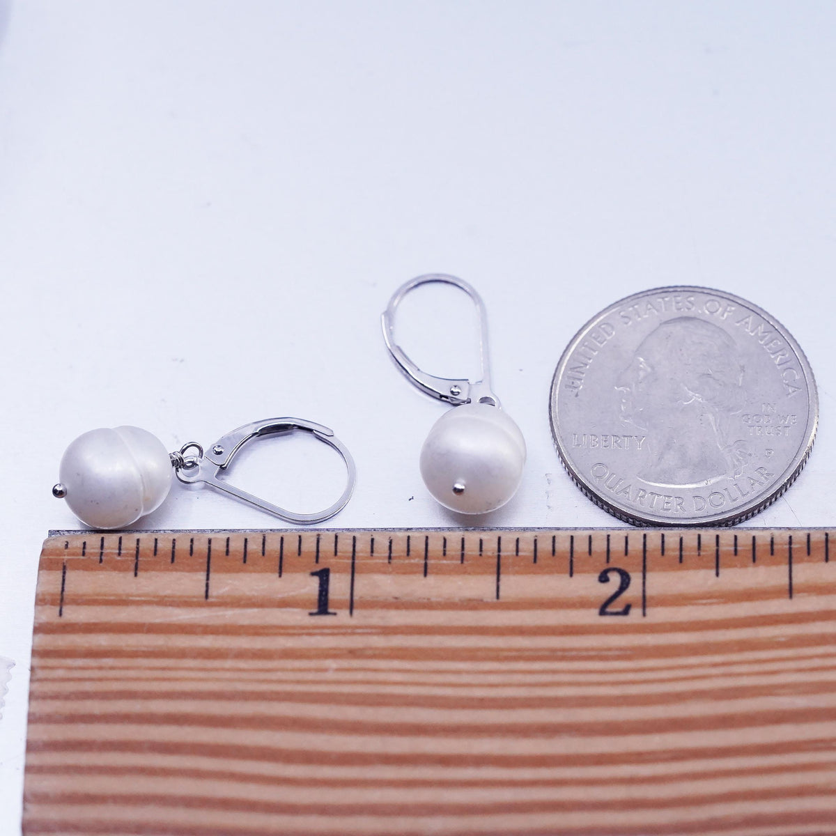 Vintage White Bead Drop Earrings Sterling Silver 925 Leverback Dangles Jewelry