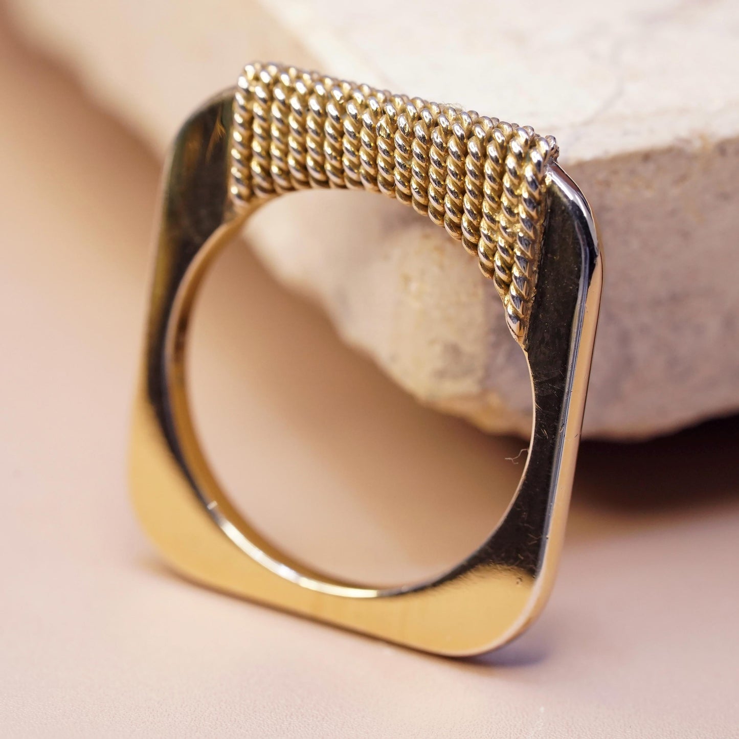 Size 9.25, VTG gold plated sterling silver ring, statement cable stackable band