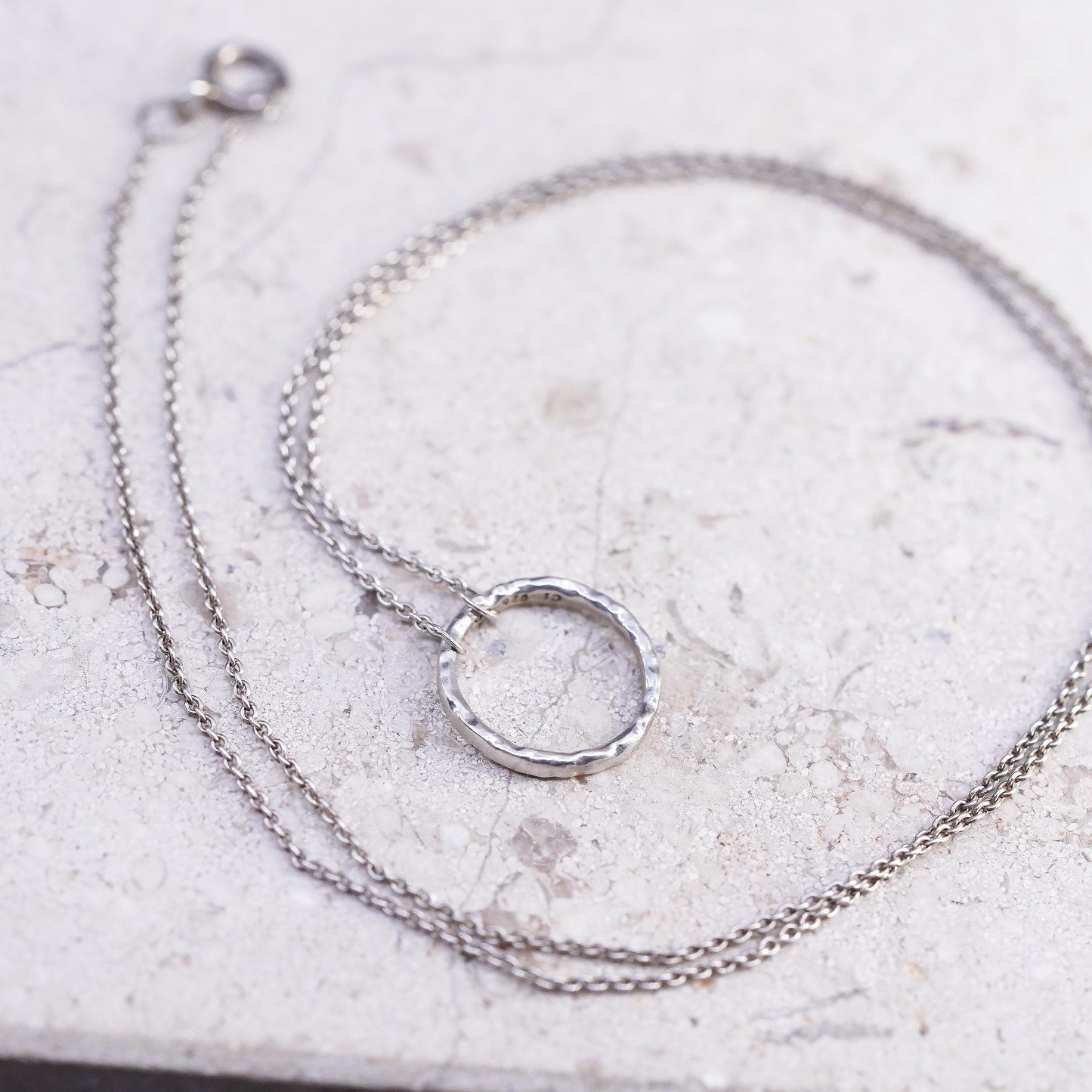 16", vintage Sterling silver necklace, 925 circle chain with circle pendant
