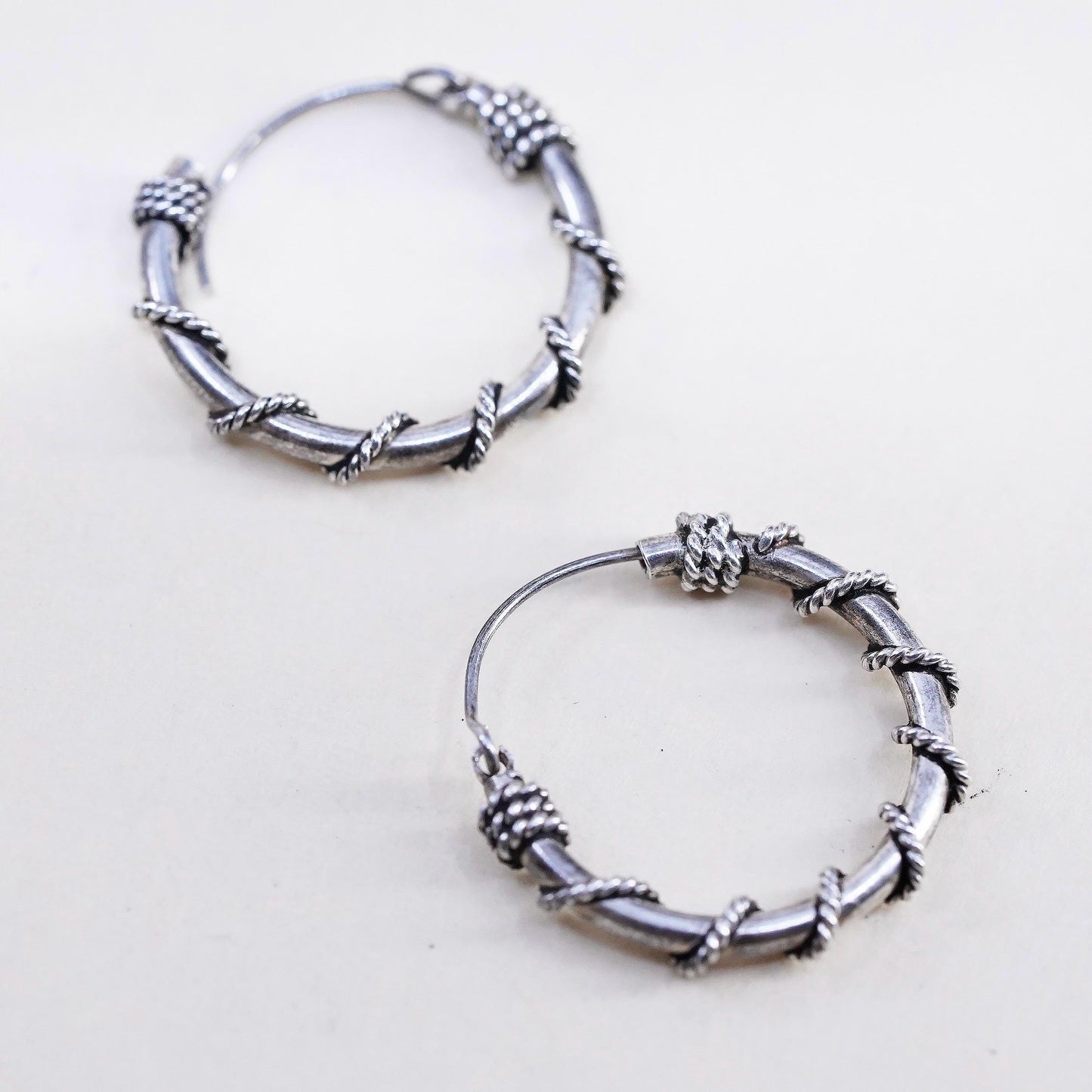0.75", Vintage sterling silver handmade earrings, 925 hoops with twisted wires