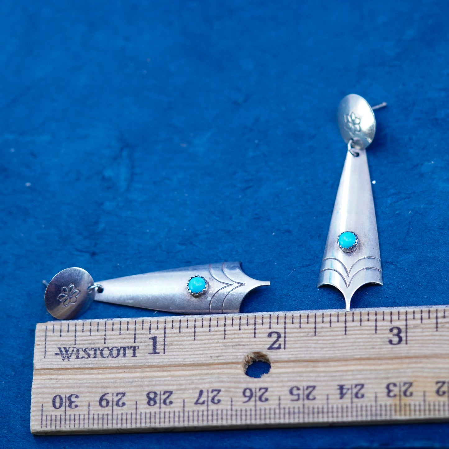 signed southwestern sterling 925 silver handmade earrings with turquoise bead