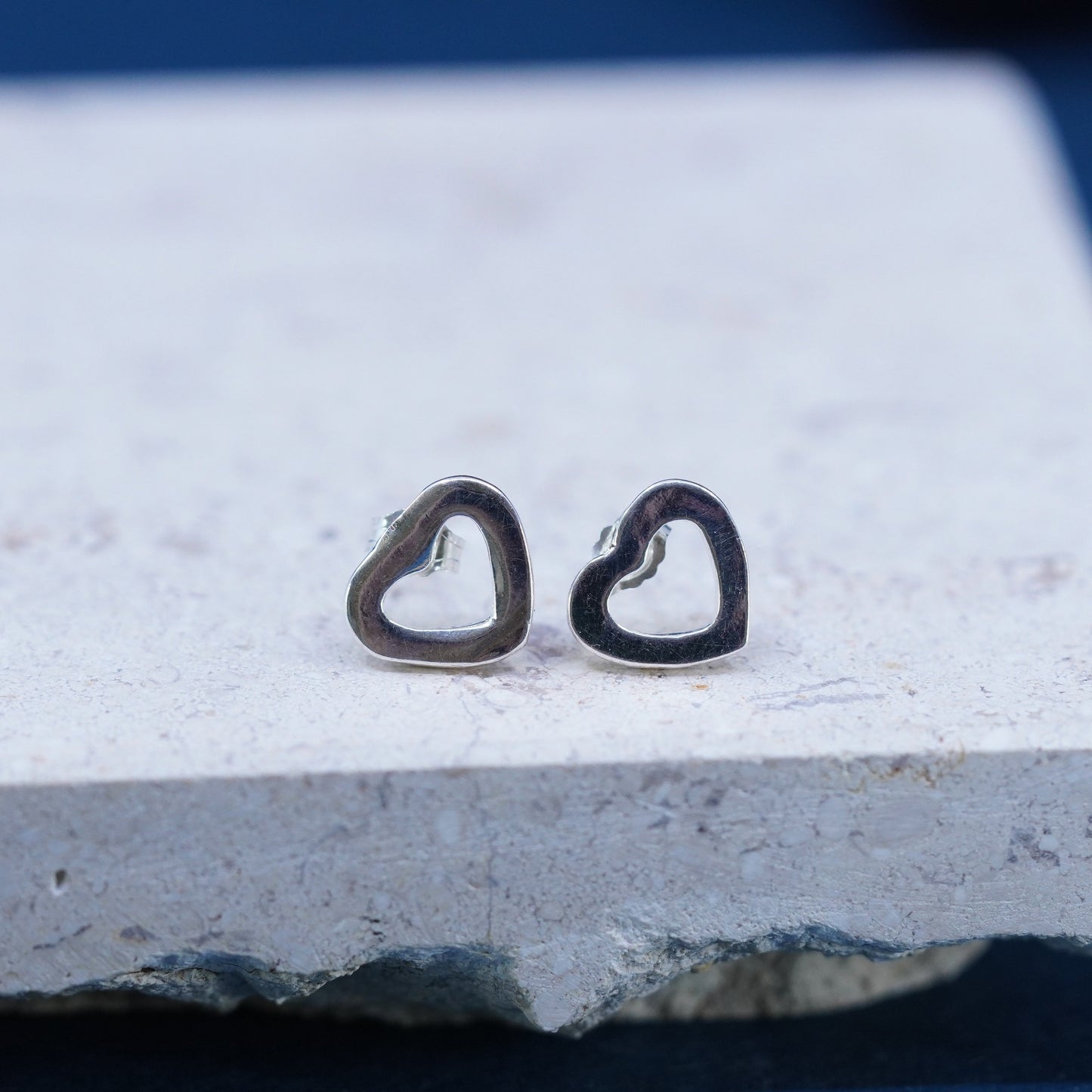 Vintage Sterling silver handmade earrings, 925 heart studs