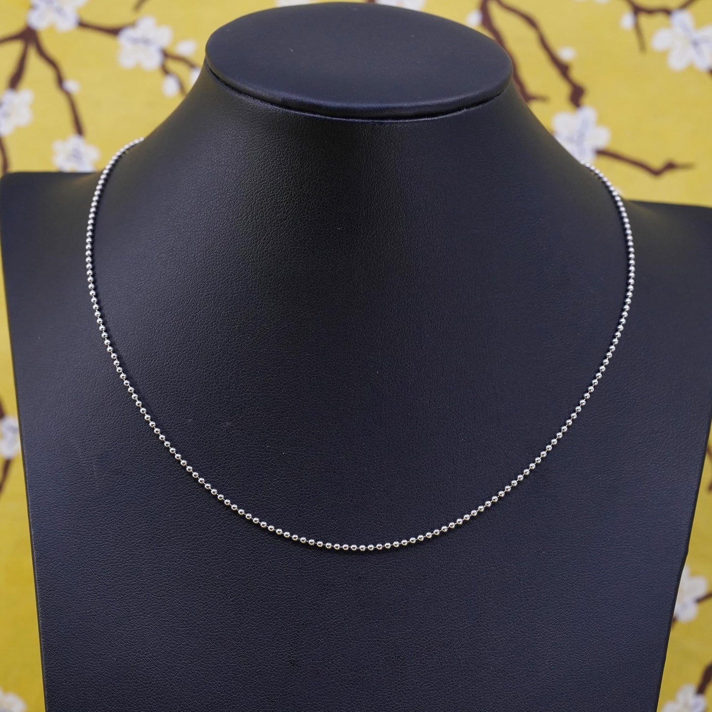 16”, 1mm, vintage Sterling silver beads necklace, Italy 925 curb chain beads