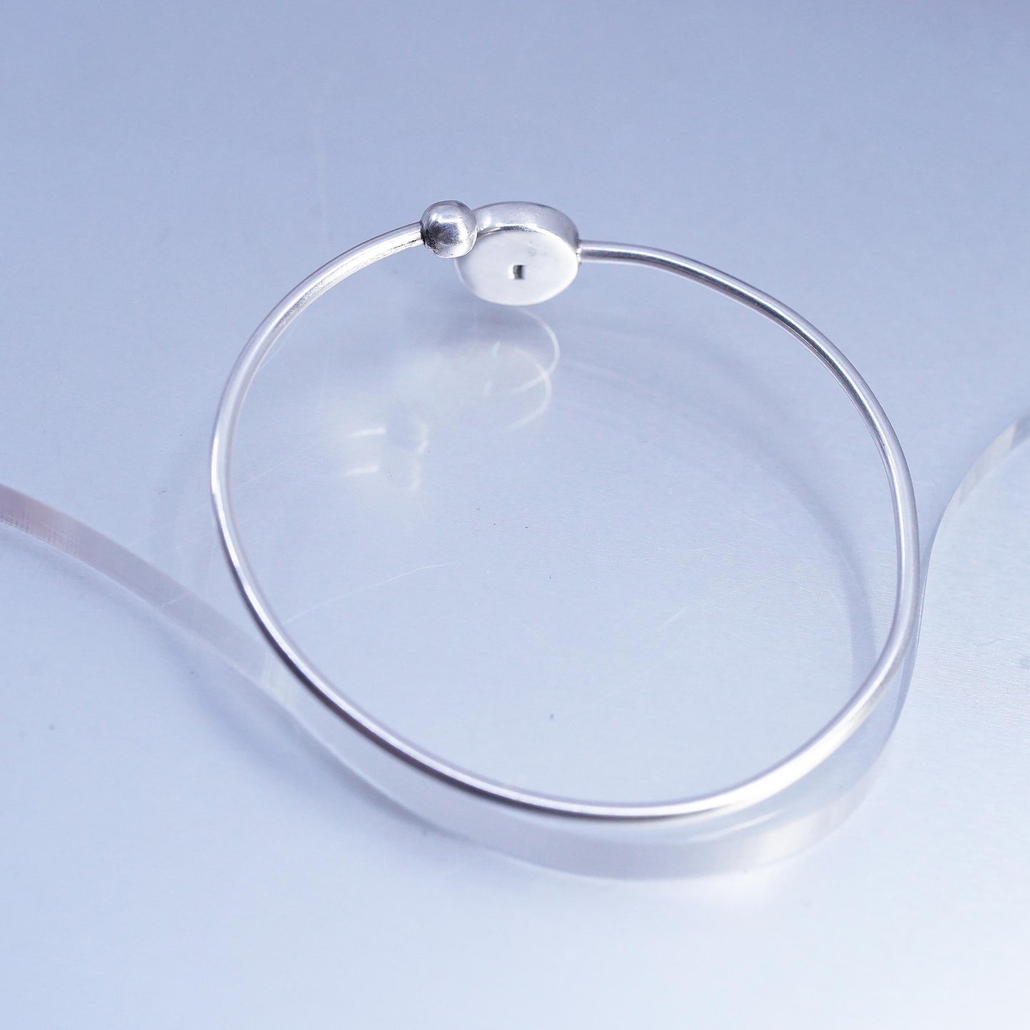 7", Vintage Sterling 925 silver handmade bracelet, wrap bangle white moonstone
